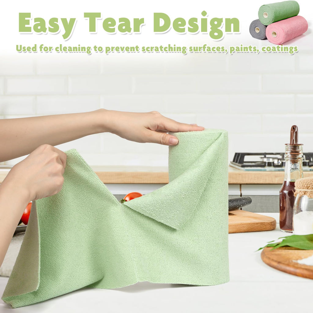 3 Colors Microfiber Cleaning Cloth Roll, 84 Pack Tear Away Towels Rags Cleaning Cloths Reusable Paper Roll Washable Microfiber Towels for Car House Drying Dishes Kitchen Garage