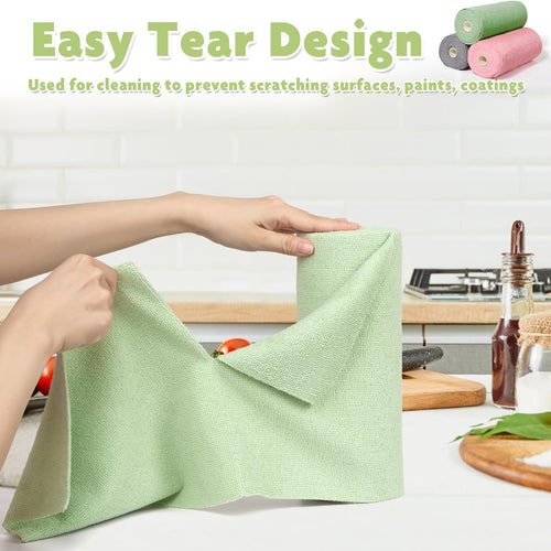 3 Colors Microfiber Cleaning Cloth Roll, 84 Pack Tear Away Towels Rags Cleaning Cloths Reusable Paper Roll Washable Microfiber Towels for Car House Drying Dishes Kitchen Garage