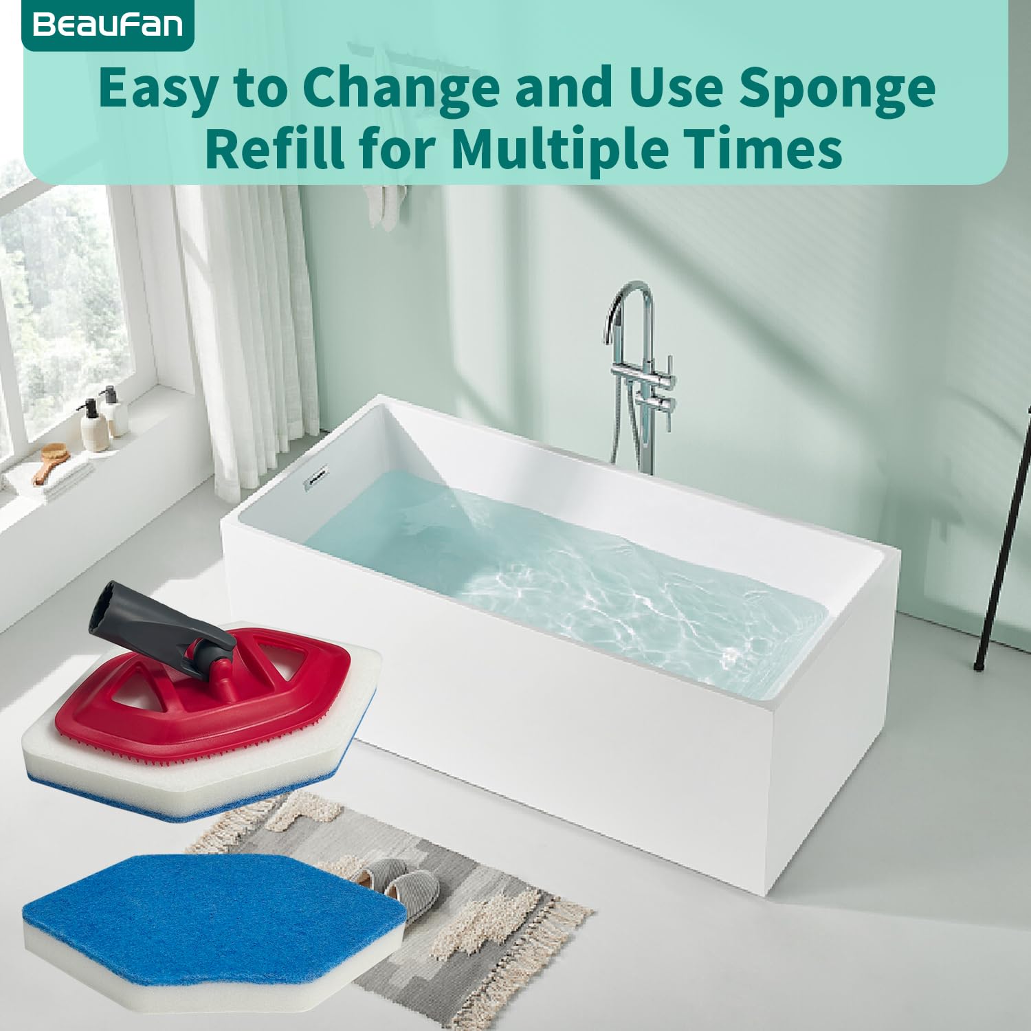 Beaufan 3 Pack Mop Refill and Sponge Compatible with Vileda Bath Magic Bathroom and Tub Mop