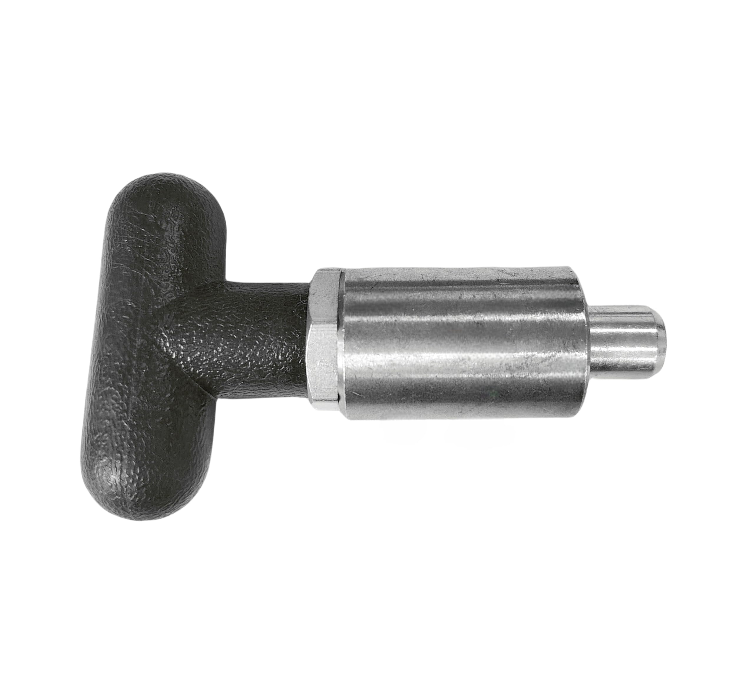 T knob Spring Loaded Pop Pin Spring Loaded Zinc Plated Steel Plunger POP Pull Pin Tire Carrier Pin , Black Plastic T-Handle Knob Round Nut W/Grub Screw Lock. (T-Handle, 3/8" Diameter)