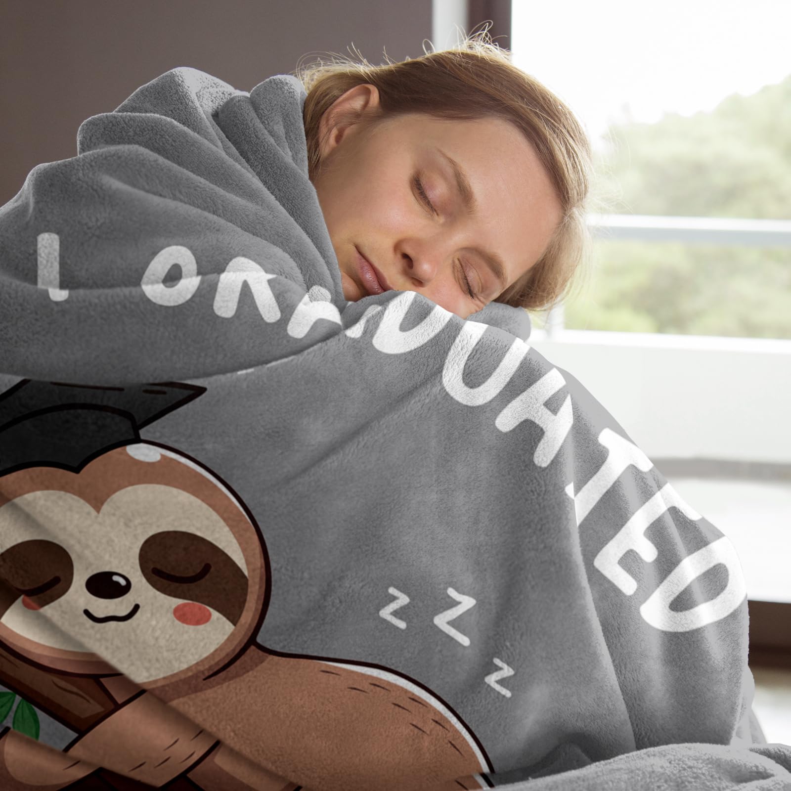 Encoink Funny Graduation Gifts for Her & Him, Practical Throw, College Graduation Gifts for Women & Men, Nurse, Congrat Grad Gifts for Master Degree, High School, PHD, Sloth Blanket, Gray(50 * 60)