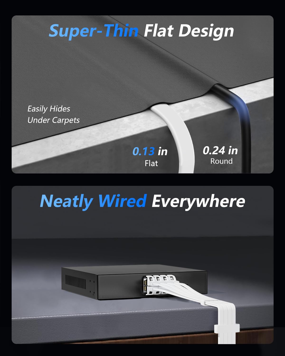 BUSOHE CAT8 Ethernet Cable 20ft, High Speed Flat Internet Computer Patch Cord, 40Gbps 2000Mhz Faster Than Cat7/Cat6/Cat5, RJ45 Flat Cable Shielded in Wall, Indoor/Outdoor White