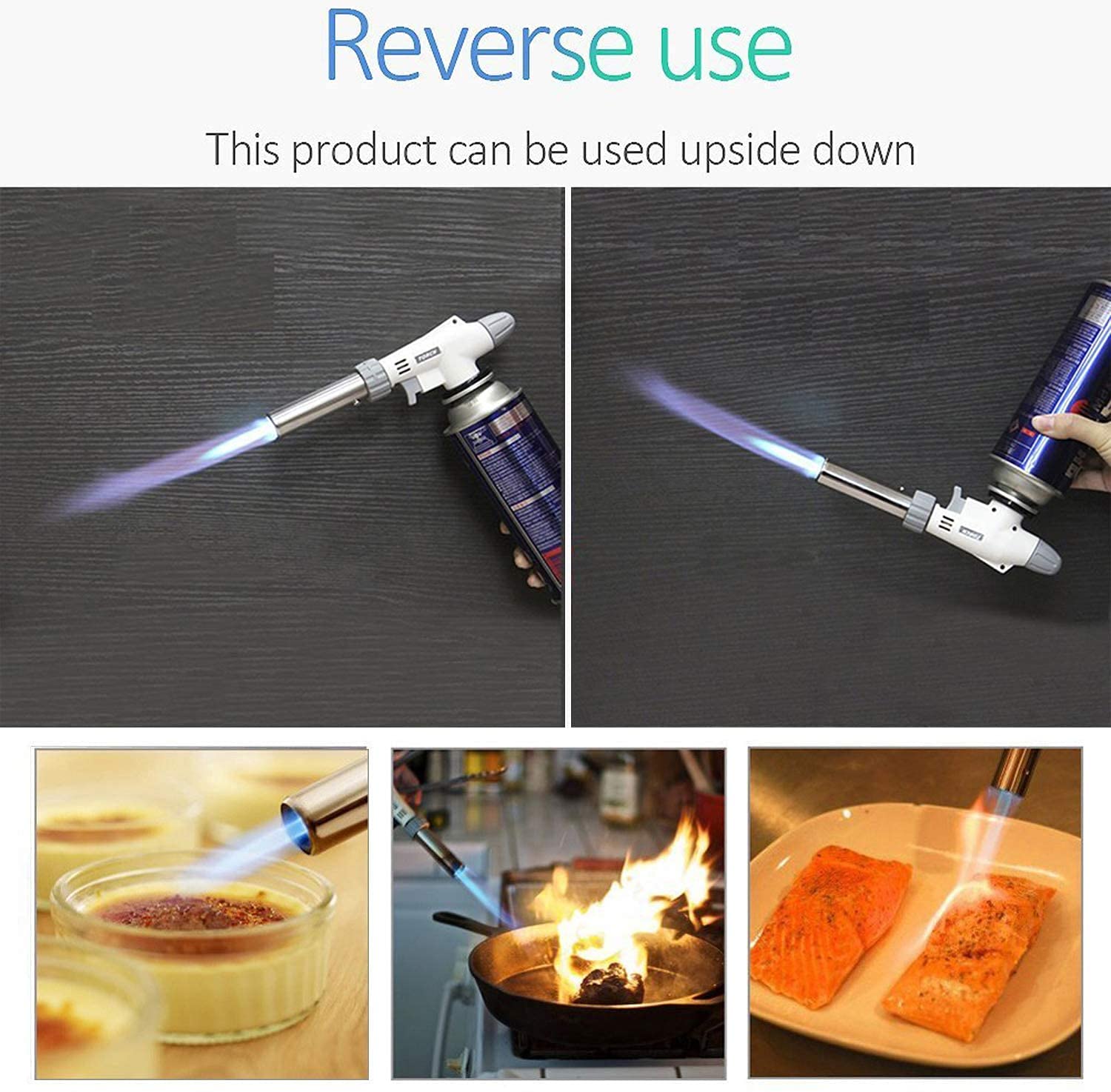 FunOwlet Butane Torch, Reverse Use Culinary Kitchen Blow Lighter with Adjustable Flame, Butane Fuel Not Included, Ideal for Chef Cooking, Creme, Brulee, BBQ, Baking, DIY Soldering