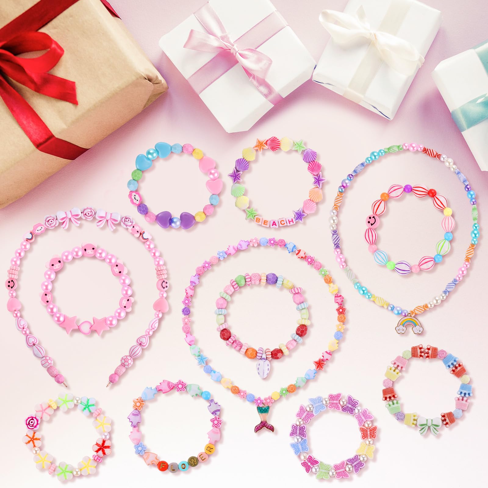 Funtopia Bracelet Making Kit for Girls, 780 Pcs 32 Types Beads for Bracelets Necklaces Headbands Making, Jewelry Making Kits with Clay Charms, Letter Bead and Pearl Bead, DIY Art Crafts Gifts for Birthday, Party, Holiday