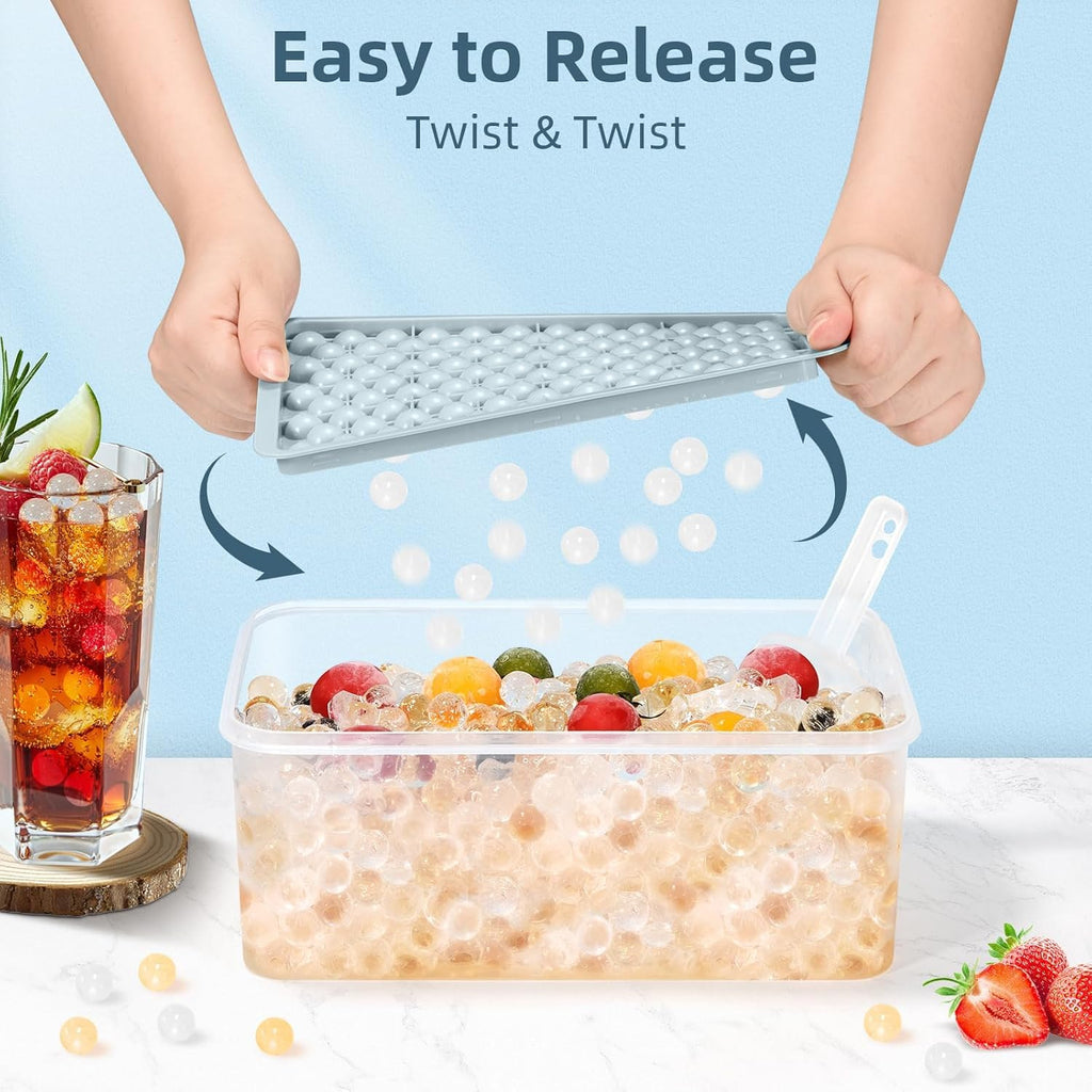 Oillase Mini Ice Cube Trays, Small Tiny Round Pebble Crushed Nugget Ice Trays for Freezer with Lid - Chilling Drinks Coffee Juice(4 Pack/0.55In - Blue)