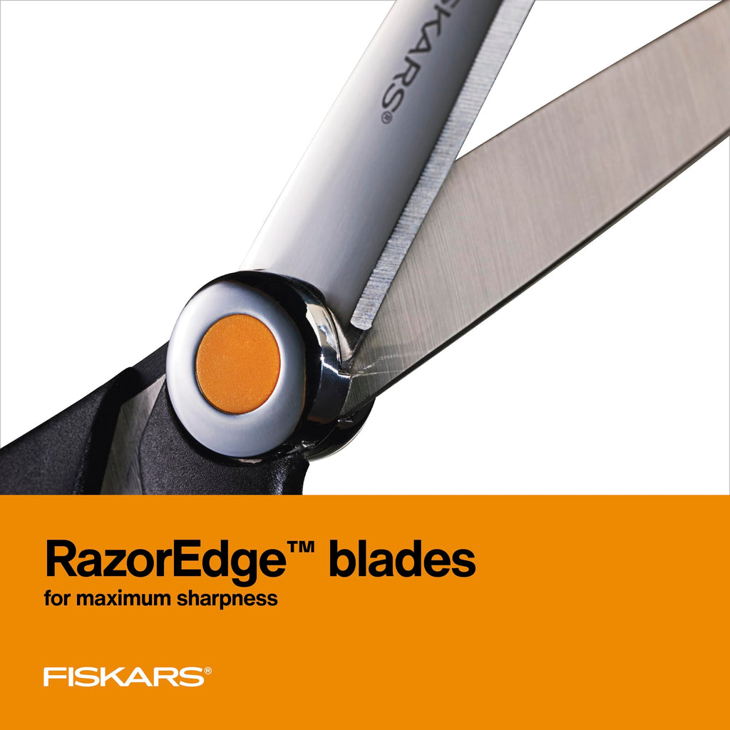 Fiskars RazorEdge Fabric Scissors, Precision-Ground Stainless Steel Blades, Heavy Duty Softgrip Handle, 8", Black