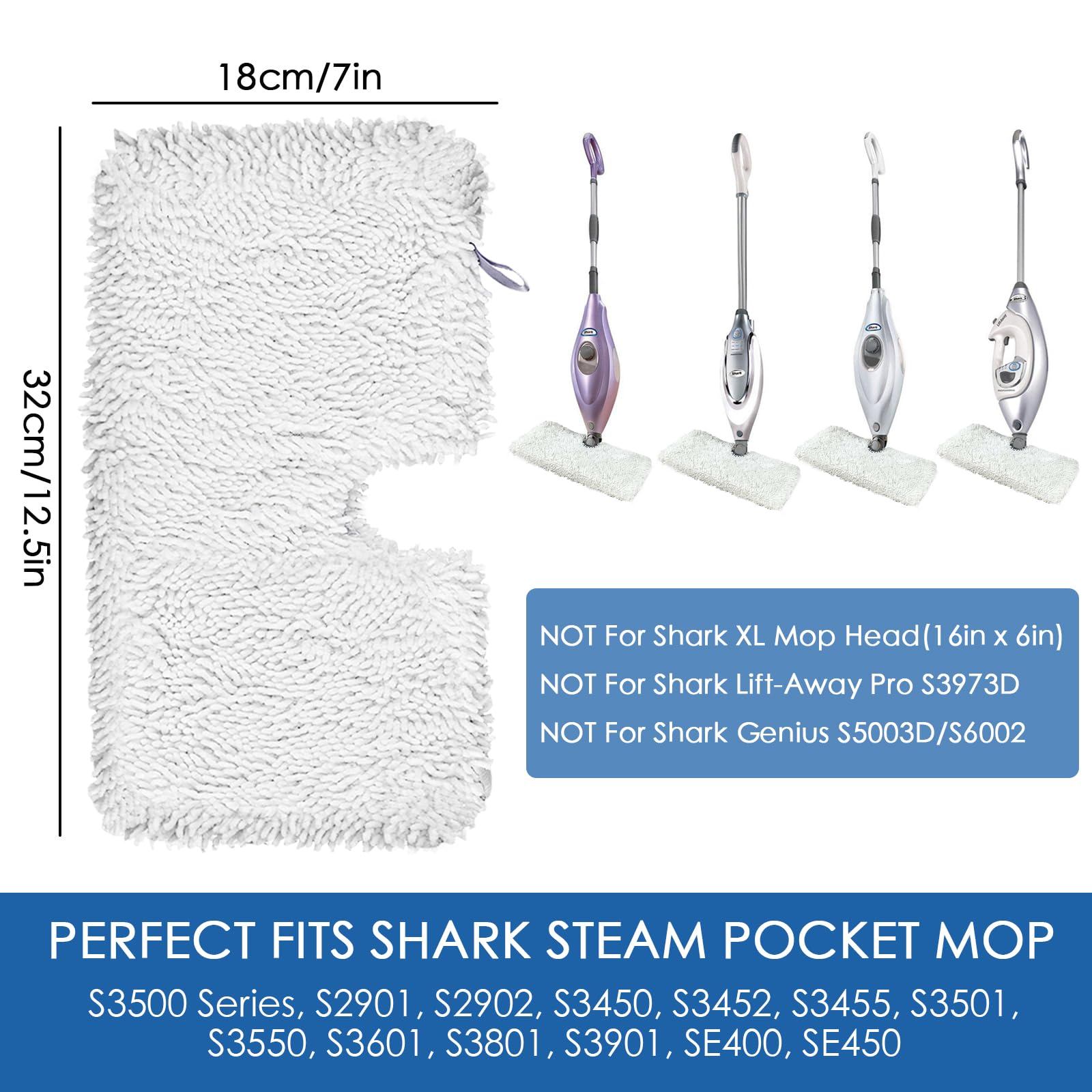 MXZONE 6 Pack Pocket Steam Mop Pad Cleaning Pads for Shark Steam Pocket Mop S3500 Series S3501 S3601 S2902 S3901 S3550 S3601d S3801 S3801co Se450 S2901