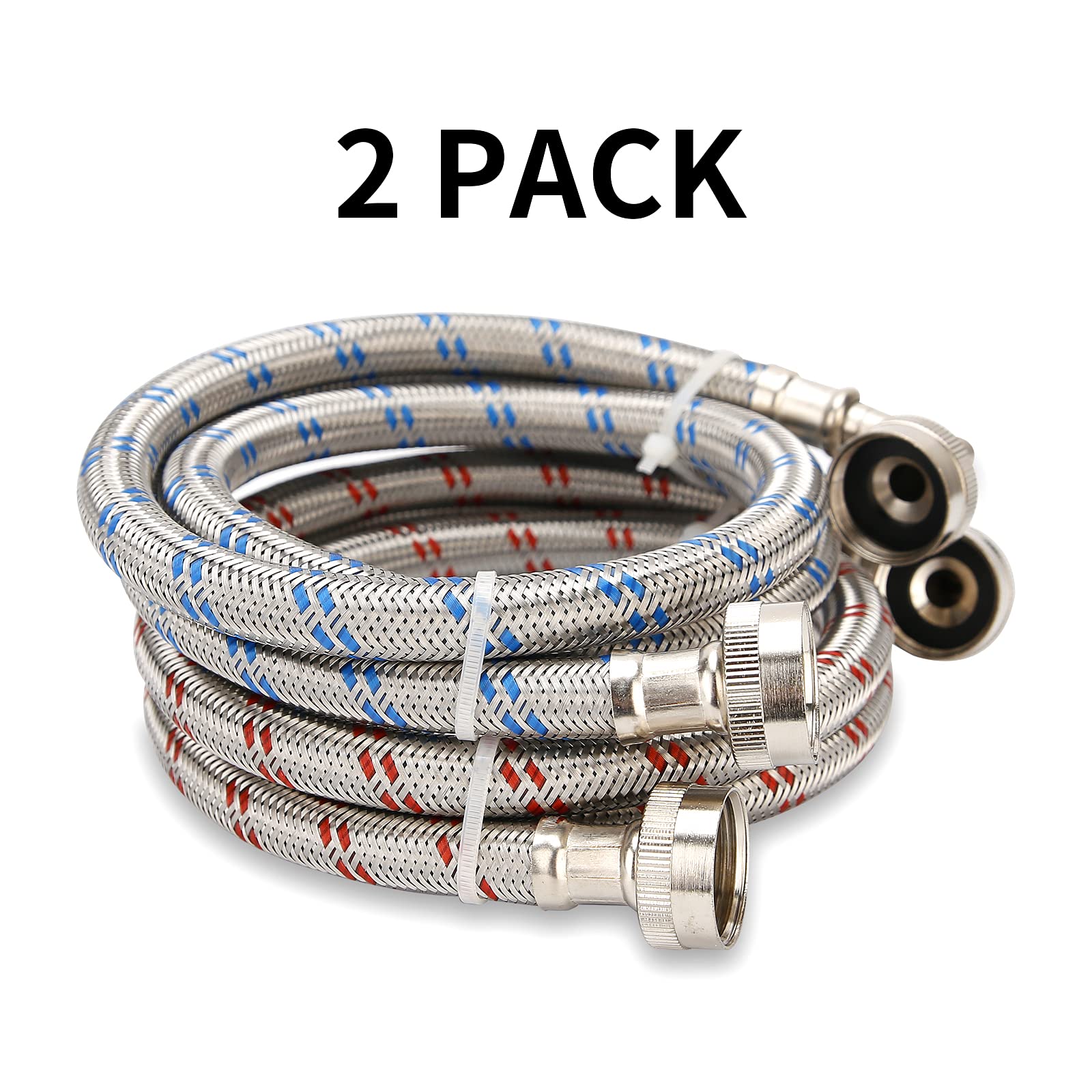 Watflow Stainless Steel Washing Machine Hoses with 90 Degree Elbow, Burst Proof Hot and Cold Water Connection Inlet Supply Lines for Washer, 4Ft