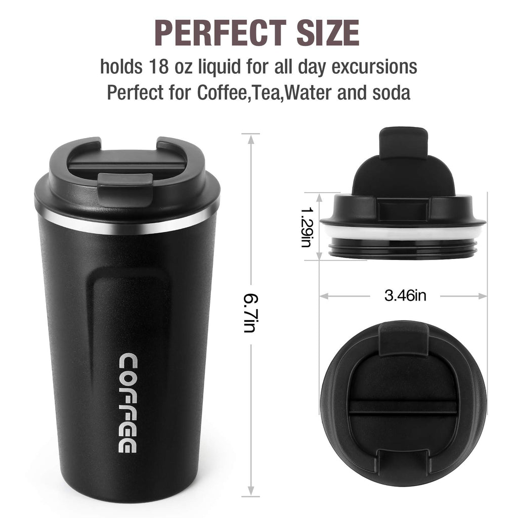 17oz (510ml) Vacuum Insulated Travel Mug, Smilatte Leakproof Double Wall Stainless Steel Reusable Coffee Cup with Lid for Hot & Cold Drinks, Matte Texture Black