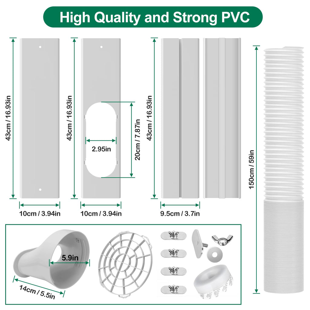 Upgrade Portable Air Conditioner Window Kit with 5.9Inch Exhaust Hose,Portable Air Conditioner Window Vent kit, portable AC Exhaust Hose Kit, Portable AC Window Vent Kit