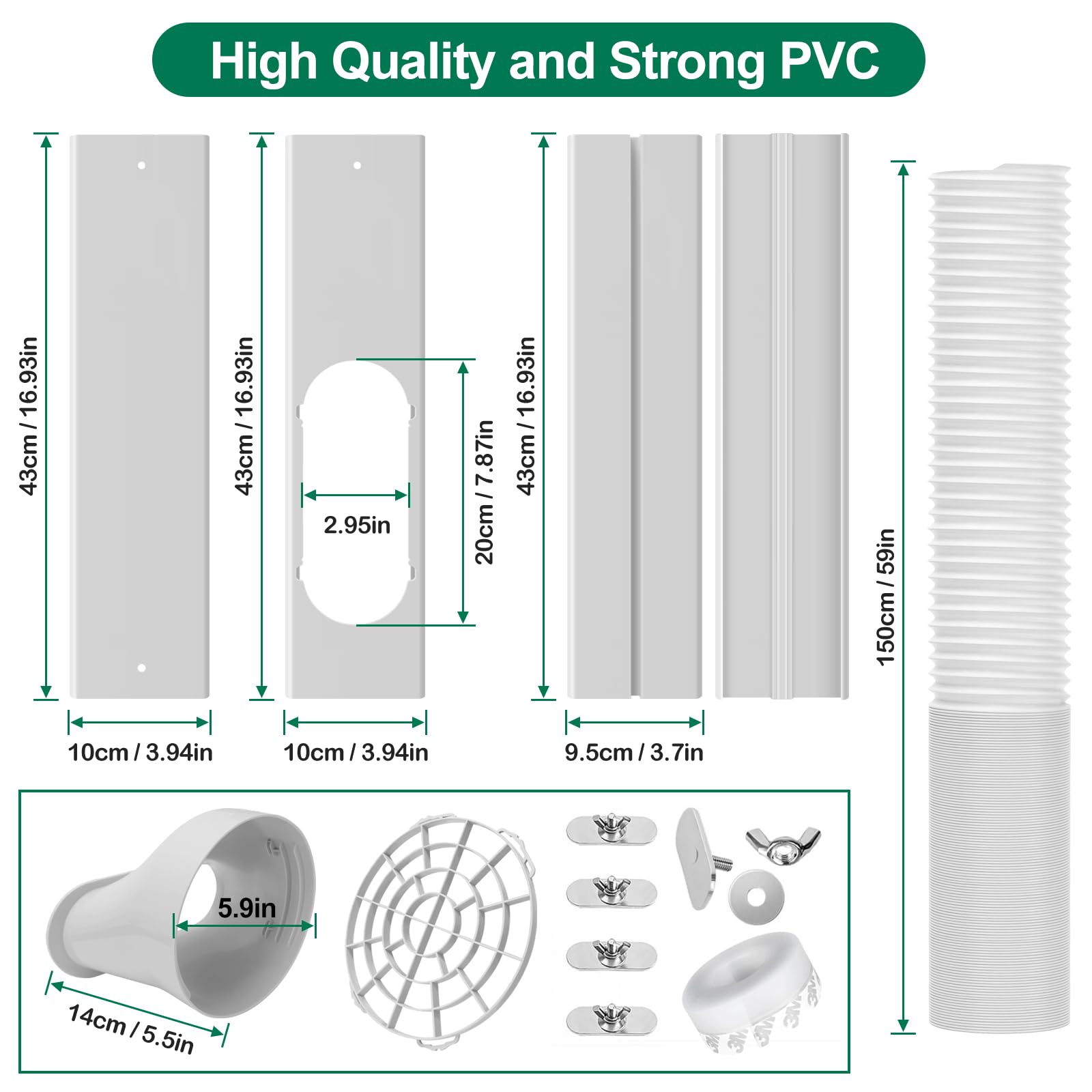 Upgrade Portable Air Conditioner Window Kit with 5.9Inch Exhaust Hose,Portable Air Conditioner Window Vent kit, portable AC Exhaust Hose Kit, Portable AC Window Vent Kit