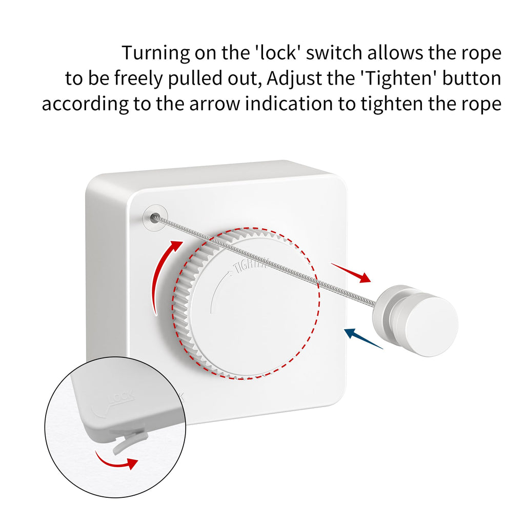 JOOM Retractable Clothesline Heavy Duty Clothes Drying Laundry Line Wall Mounted Easy Hanging Clothes Drying Laundry Line Retracting Hanging Lock to Prevent Sagging (Square,White)
