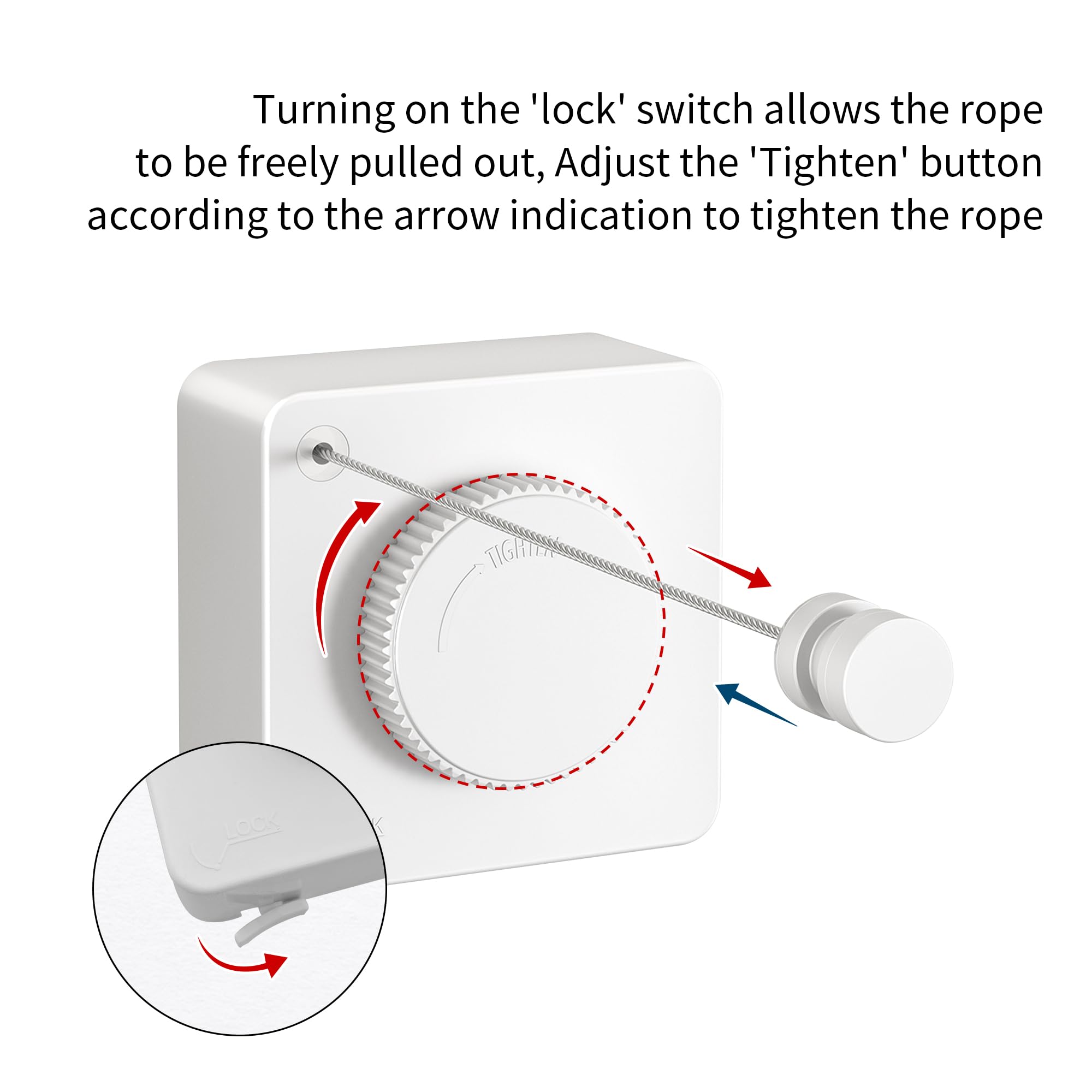 JOOM Retractable Clothesline Heavy Duty Clothes Drying Laundry Line Wall Mounted Easy Hanging Clothes Drying Laundry Line Retracting Hanging Lock to Prevent Sagging (Square,White)