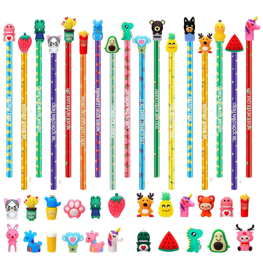36Pcs Cute Style Animal Fruit Scented Pencils Fun Smelly Pencils Bulk HB Graphite with 36Pcs Cute Cartoon Gift for School Office Classroom Party Reward Supplies