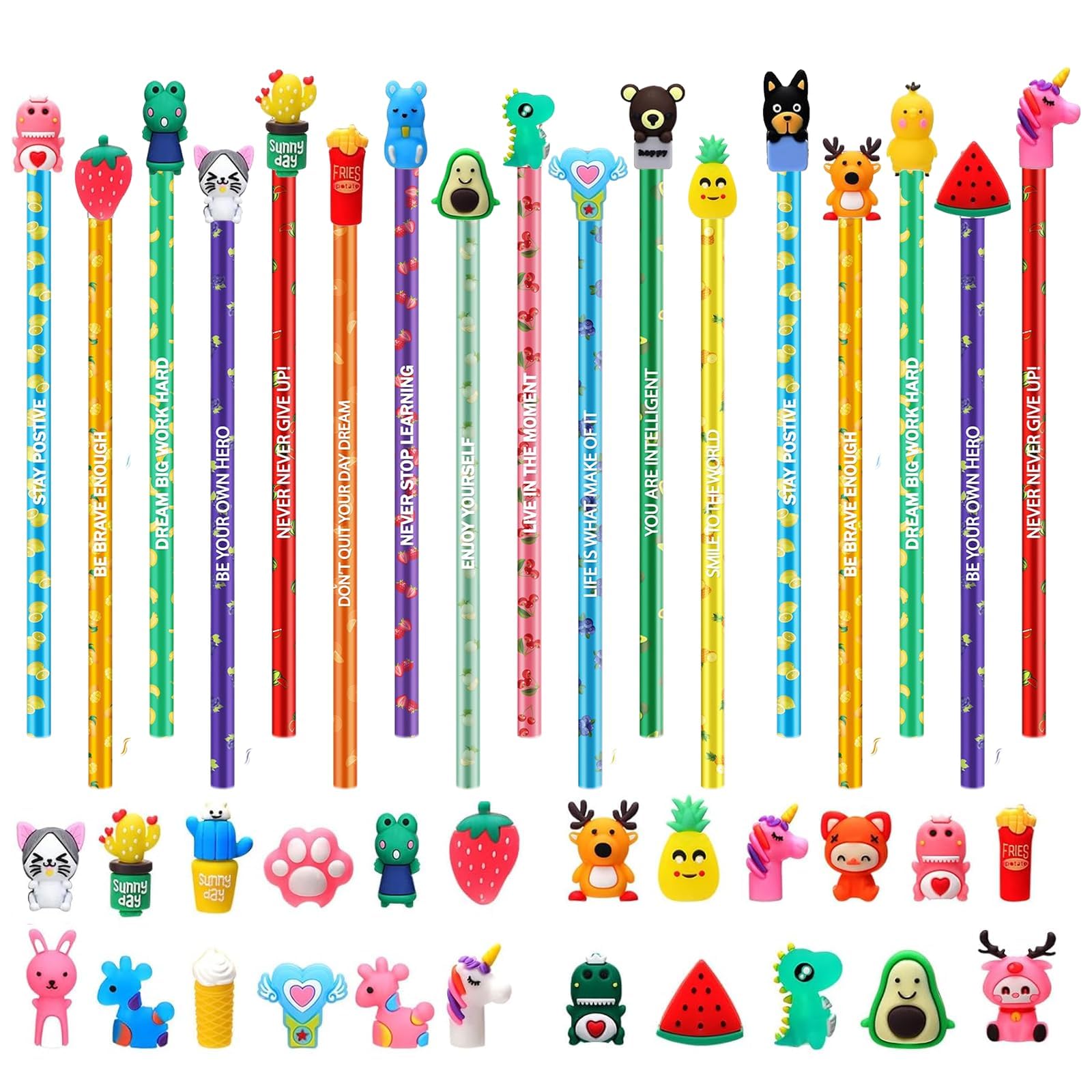 36Pcs Cute Style Animal Fruit Scented Pencils Fun Smelly Pencils Bulk HB Graphite with 36Pcs Cute Cartoon Gift for School Office Classroom Party Reward Supplies