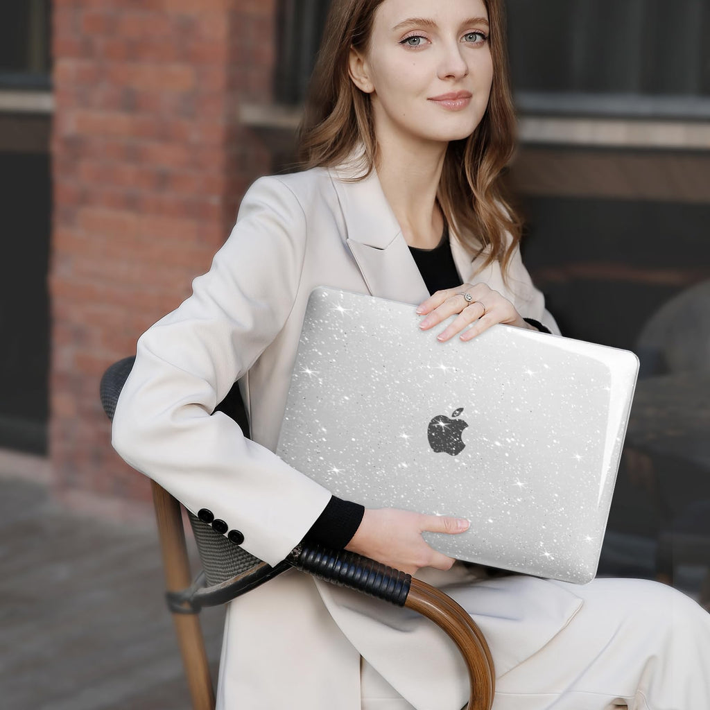 MOSISO Compatible with MacBook Air 13 inch Case 2022 2021 2020 2019 2018 A2337 M1 A2179 A1932, Glitter Plastic Hard Shell&Keyboard Cover&Screen Film&Storage Bag for MacBook Air 13 inch, Transparent