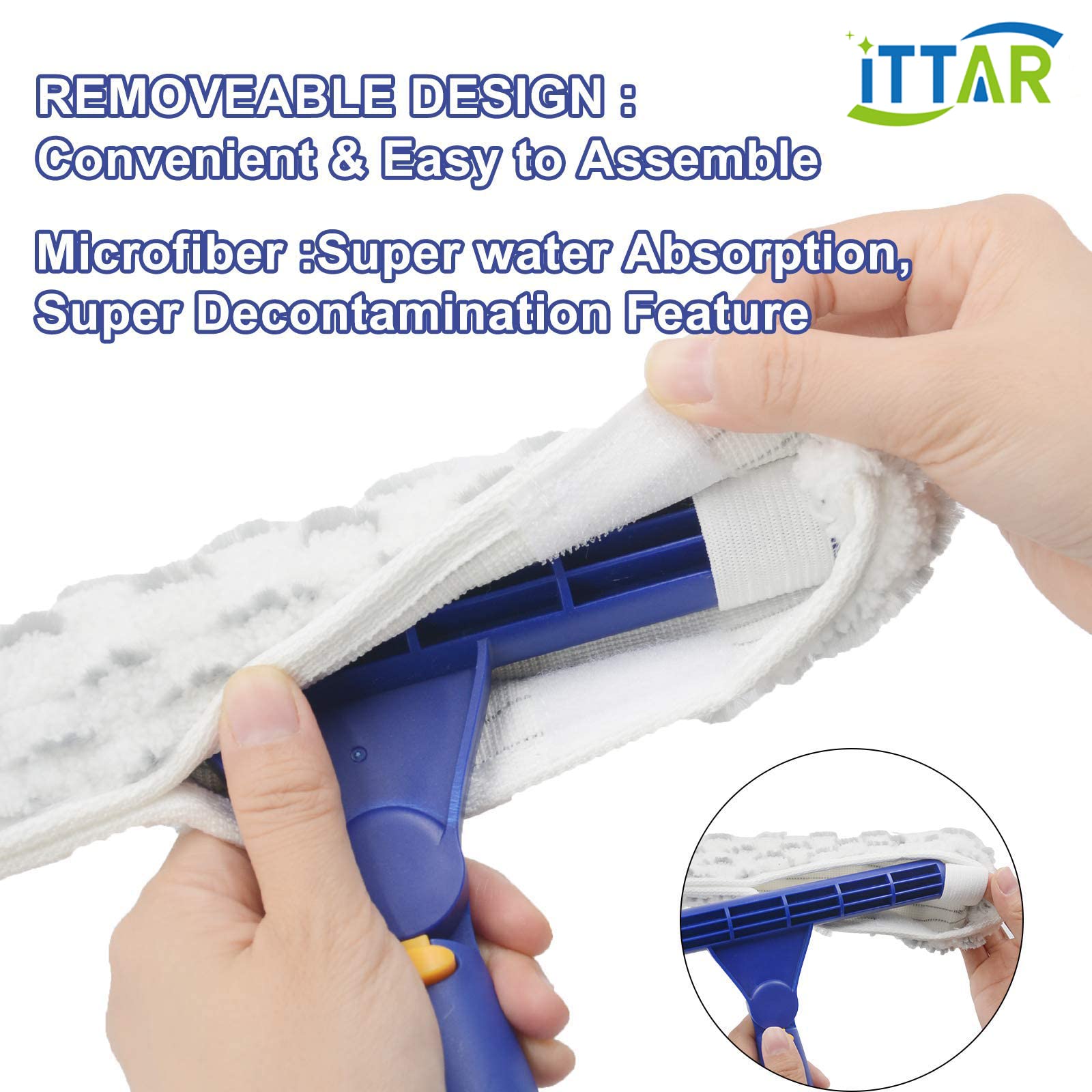 ITTAR Window Cleaner Squeegee,Rotatable Squeegee and Microfiber Scrubber with Extendable 3 Section Stainless Steel Pole,Window Cleaning Tool with 2 Microfiber Pads for Shower Glass Door,Car Windshield