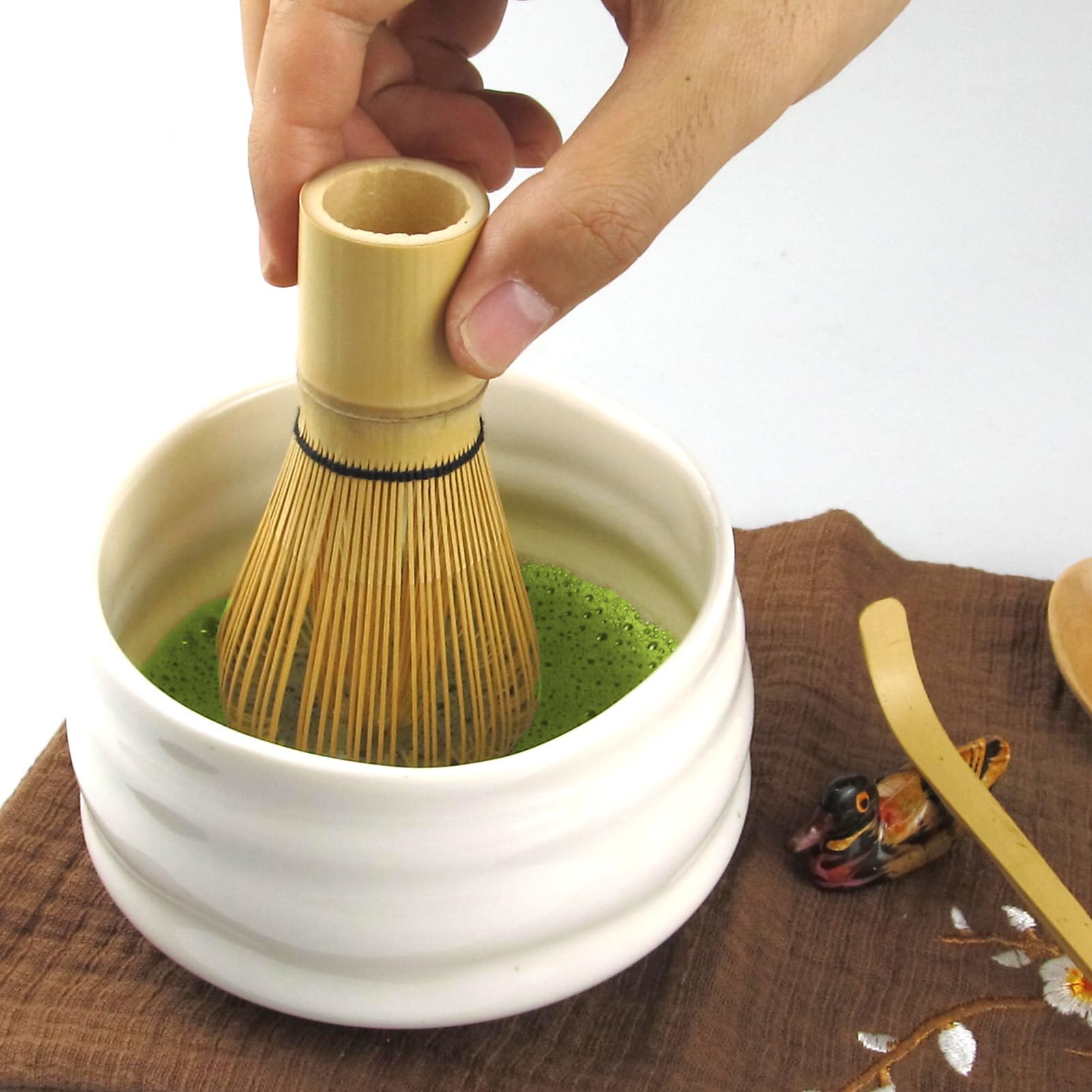 Artcome Japanese Matcha Tea 5 Piece Set, Matcha Whisk, Traditional Spoon, Tea Spoon, Spoon Rest, Handmade Ceramic Whisk Holder, Matcha Ceremony Kit