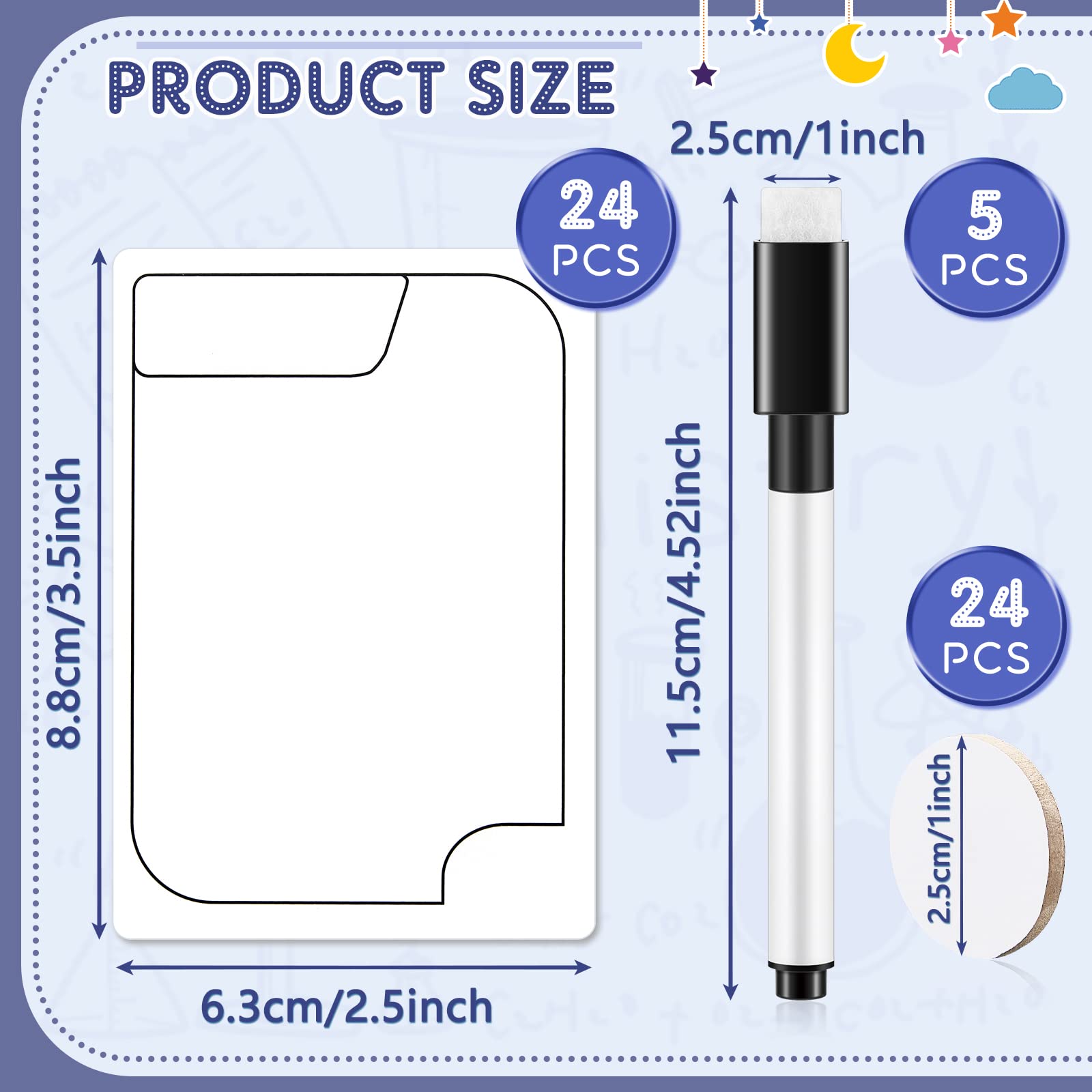 24 Pieces Double Sided Reusable Dry Rubbing Cards with Markers and Round Tokens, Portable Erasable Describable Blank Cards for Adult Group Activities