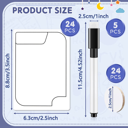 24 Pieces Double Sided Reusable Dry Rubbing Cards with Markers and Round Tokens, Portable Erasable Describable Blank Cards for Adult Group Activities