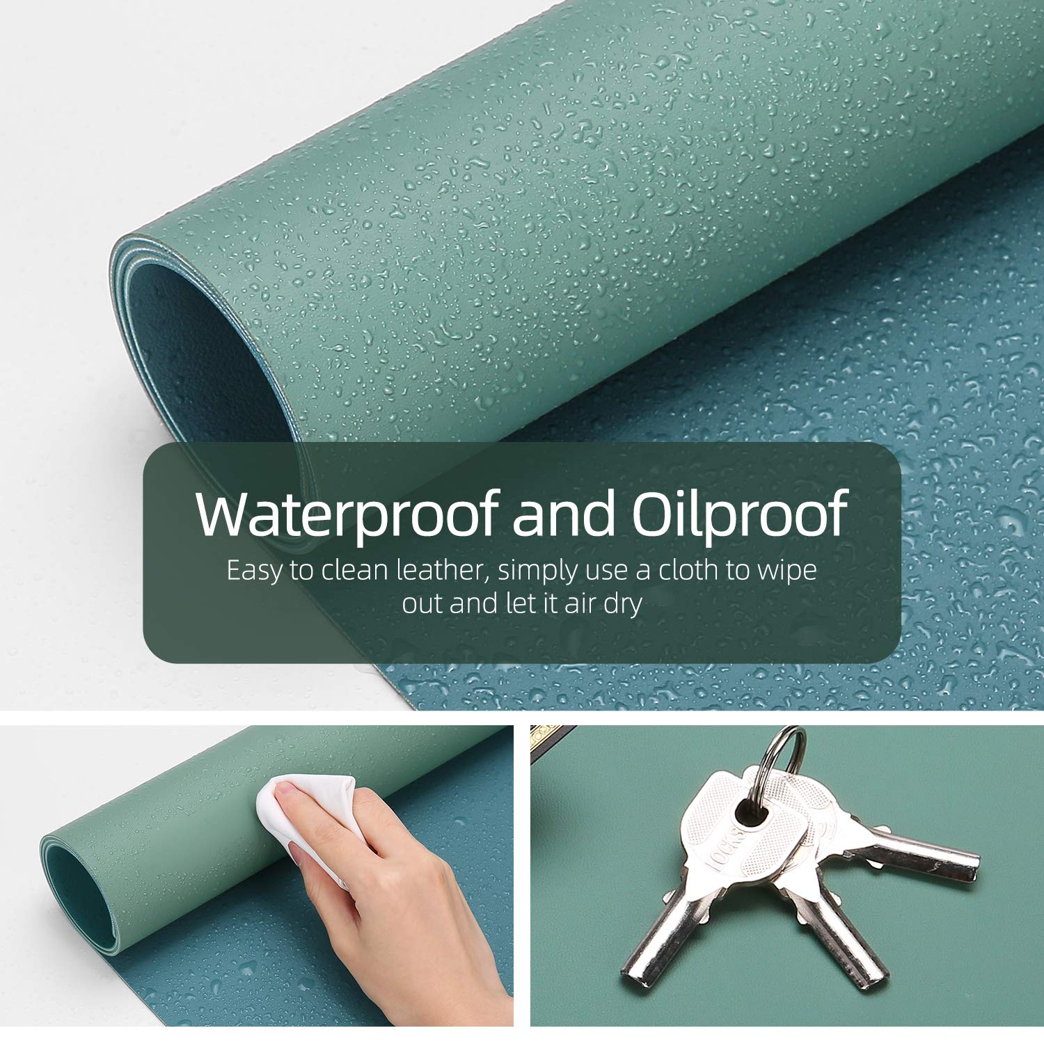 YSAGi Multifunctional Office Desk Pad, Ultra Thin Waterproof PU Leather Mouse Pad, Dual Use Desk Writing Mat for Office/Home (31.5 inch x 15.7 inch , Pistachio Green + Green Blue)