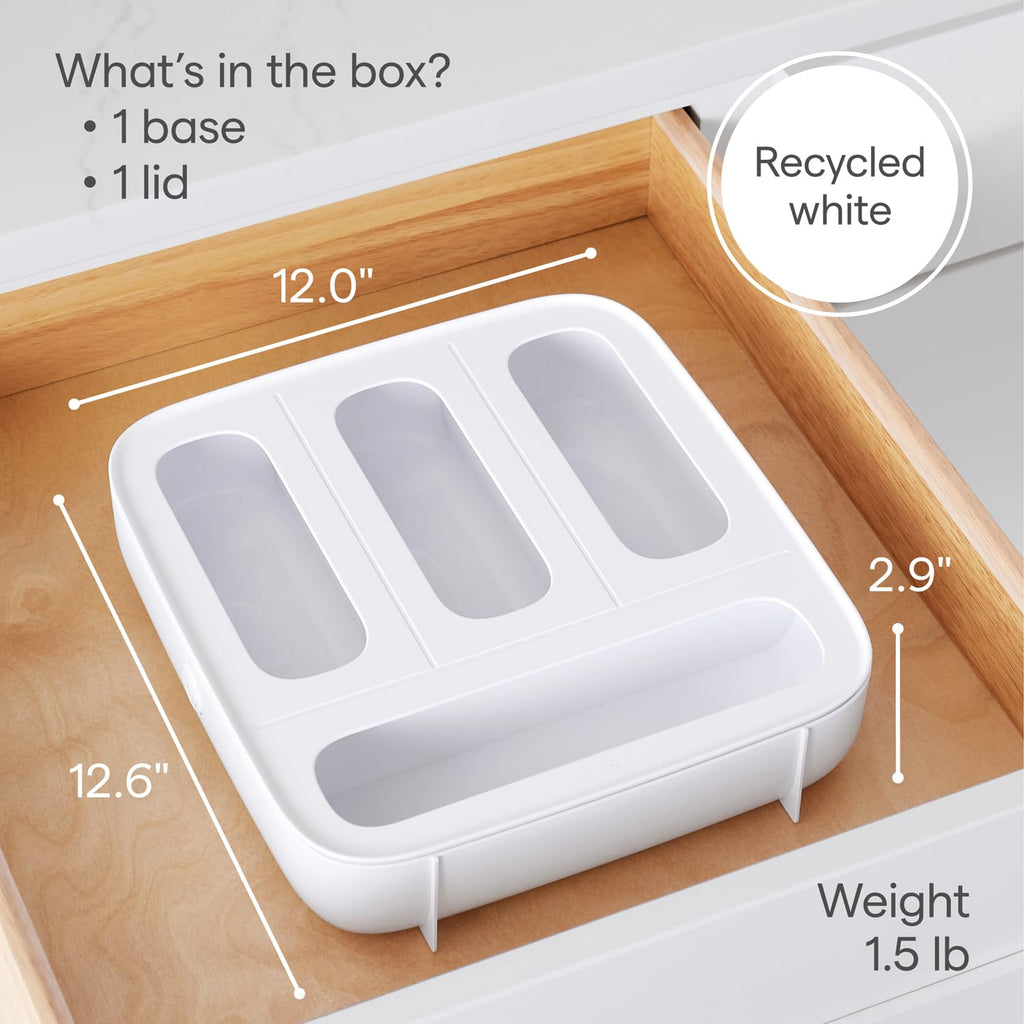 YouCopia StoraBag Food Bag Dispenser, Family Size 4-Slot, Plastic Sandwich Bags Drawer Organizer for Kitchen Storage
