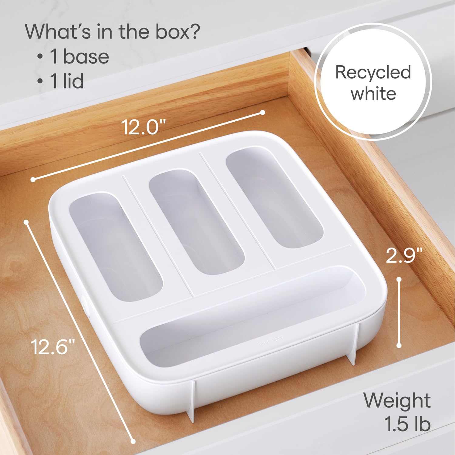 YouCopia StoraBag Food Bag Dispenser, Family Size 4-Slot, Plastic Sandwich Bags Drawer Organizer for Kitchen Storage