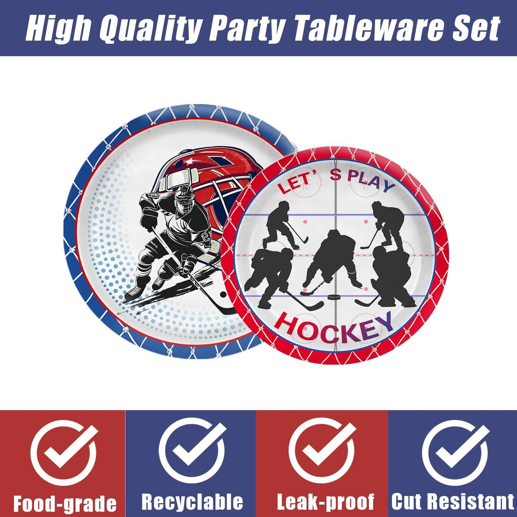 104 PCS Hockey Party Table Supplies Kit Serve 26, Includes Dinner Plates, Dessert Plates, Napkins, Cups for Ice Hockey Birthday Party Sport Events Decorations Favors