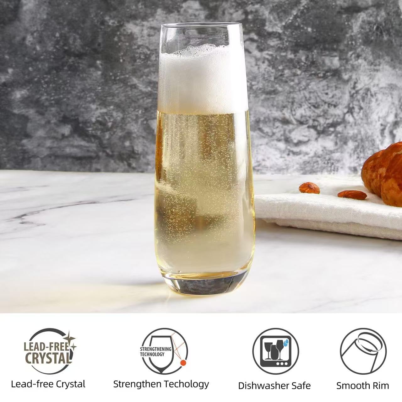 UMI UMIZILI Champagne Glasses Set of 12, Stemless Champagne Fltute with Mordern Shape, Sparkling Bubble Wine Glasses for Party Bar Resturant Clear, Dishwasher safe