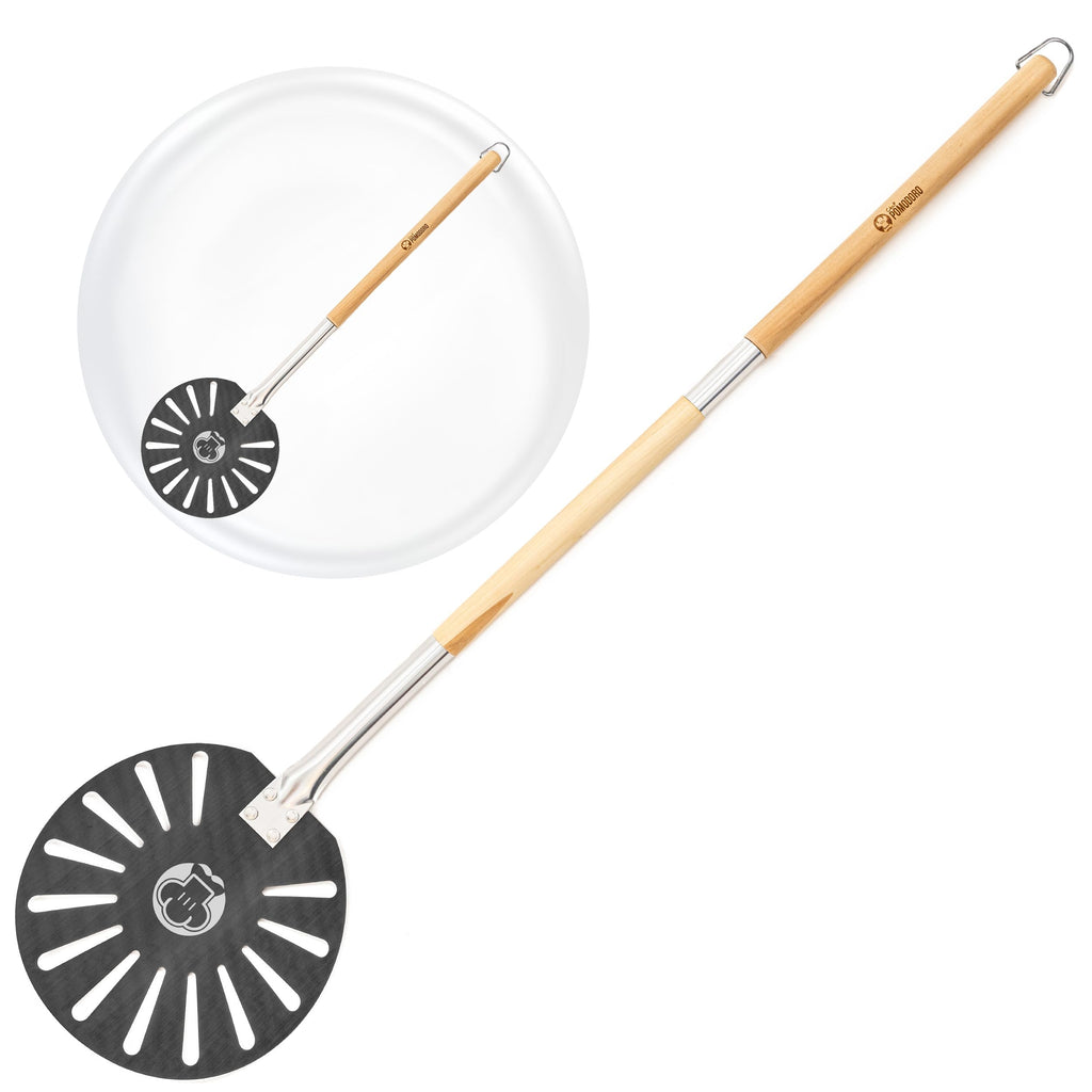Chef Pomodoro Aluminum Turning Pizza Peel with Detachable Wood Handle for Easy Storage, Gourmet Luxury Pizza Paddle for Baking Homemade Pizza Bread (9-Inch)