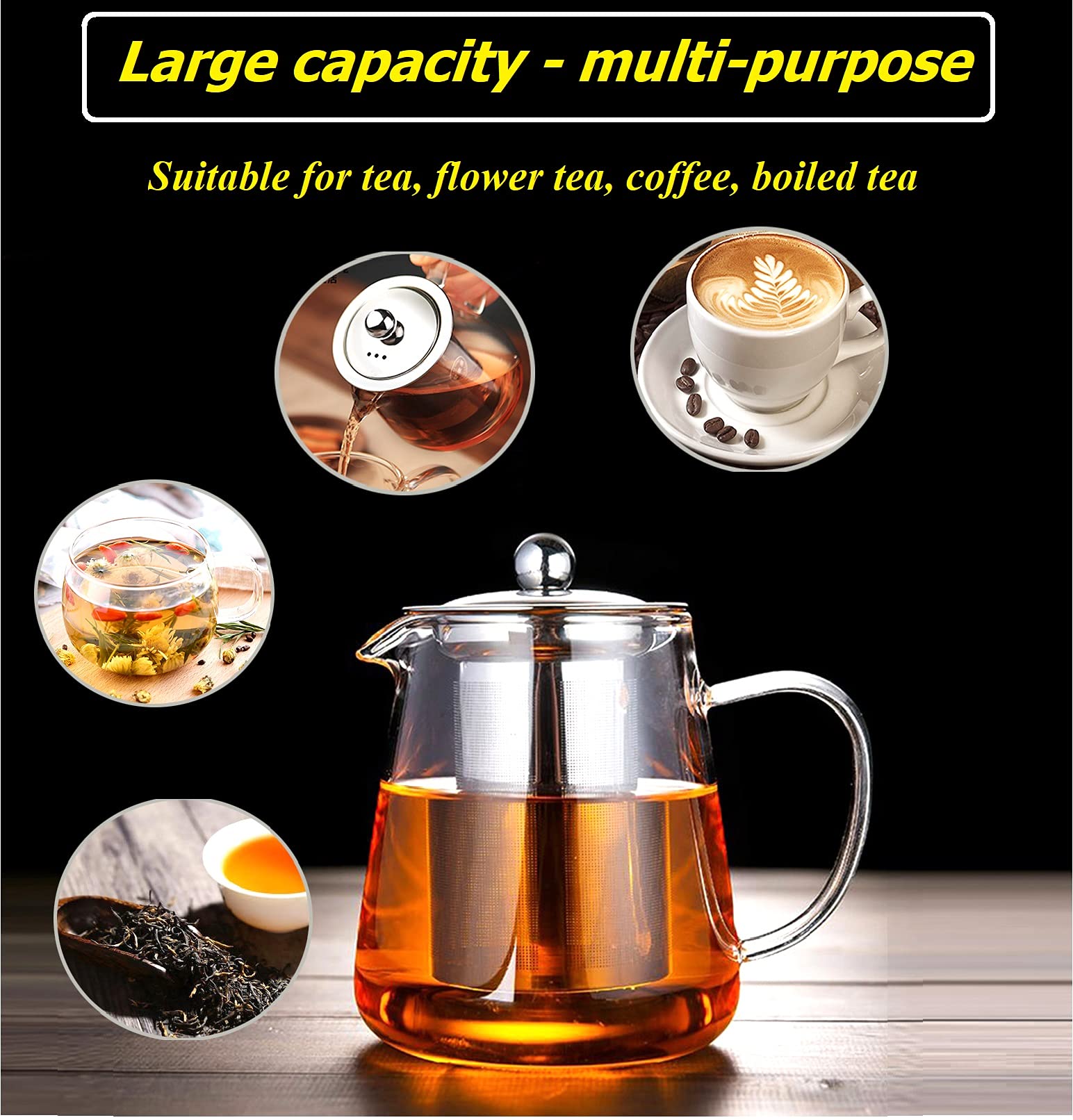 Mini Size Glass Teapot Tea Kettle-with Stainless Steel Removable Infuser for Blooming Tea & Loose Leaf Tea, Microwave & Stovetop Safe (550)