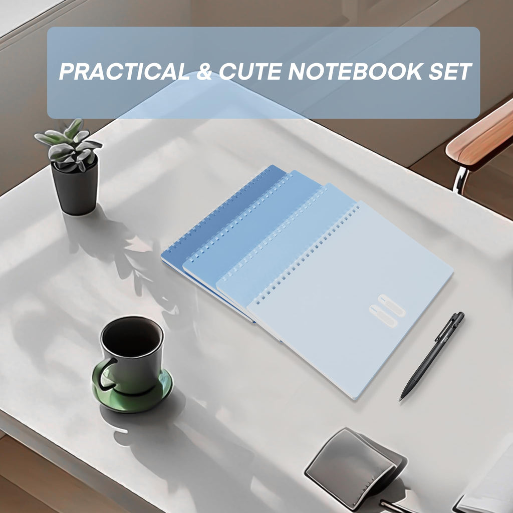 Colacoo A5 Spiral Notebook 4 Pack - PP Hardcover Coil Notebook with Soft Coil, 8 x 5 Spiral Notebook Journal College Ruled 140 Lined Pages, Assorted Blue
