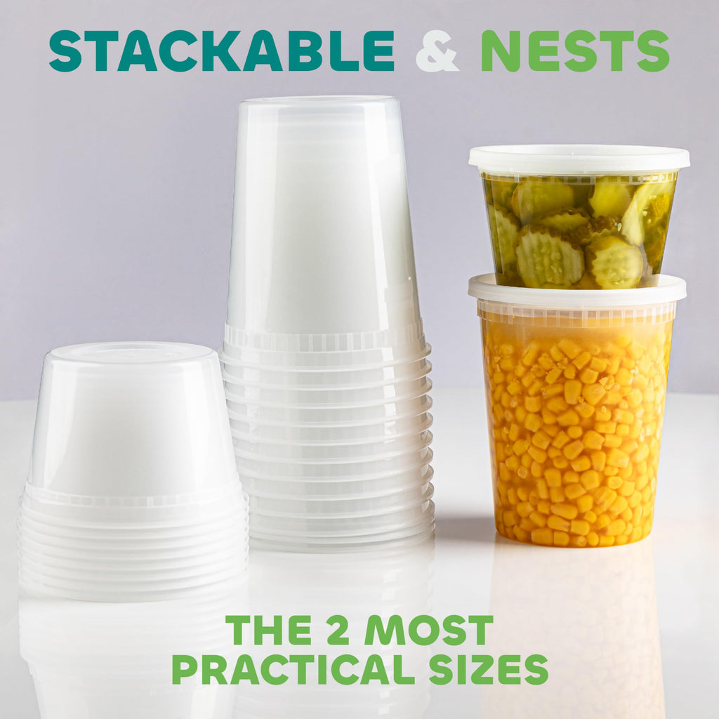 Deli Food Containers with Lids - (16 Sets) 8-32 Oz Quart Size & 8-16 Oz Pint Size Airtight Food Storage Takeout Meal Prep Containers, BPA-Free, Dishwasher, Microwave Safe
