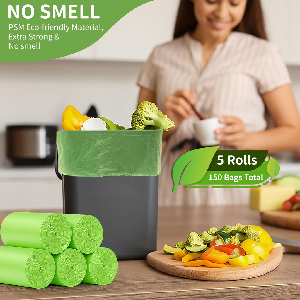 LRCXL 150 Count Compost Bags 10L, 2.6 Gallon Small Compostable Bags Green Trash Bags Waste Kitchen Biodegradable Garbage Bags for Food Scraps, Organic Compost Bin Bags