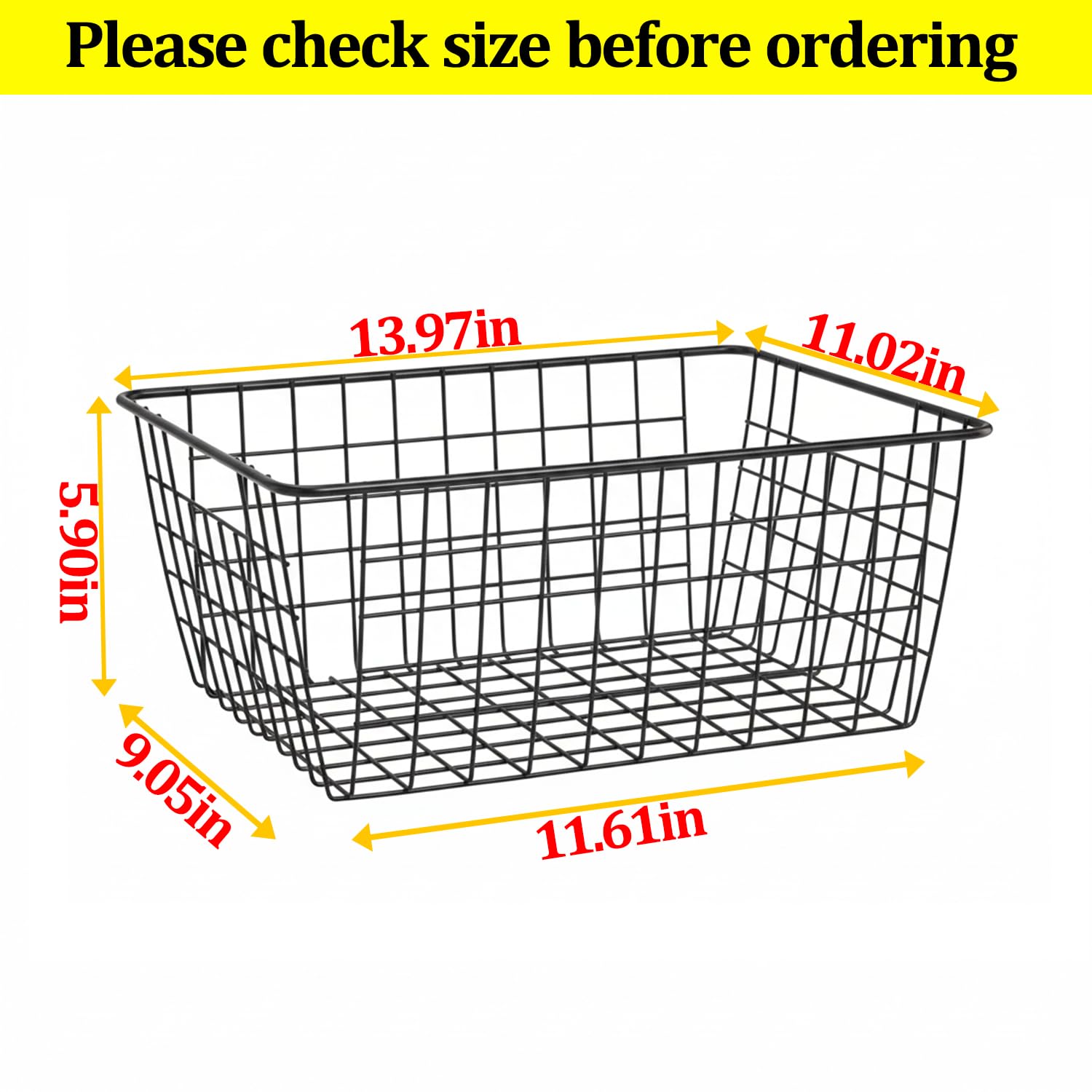 Aeggplant Kitchen Wire Baskets Farmhouse Decor Metal Food Storage Organizer,Household Refrigerator Bin with Built-in Handles for Cabinets,Pantry,Bathroom,Black
