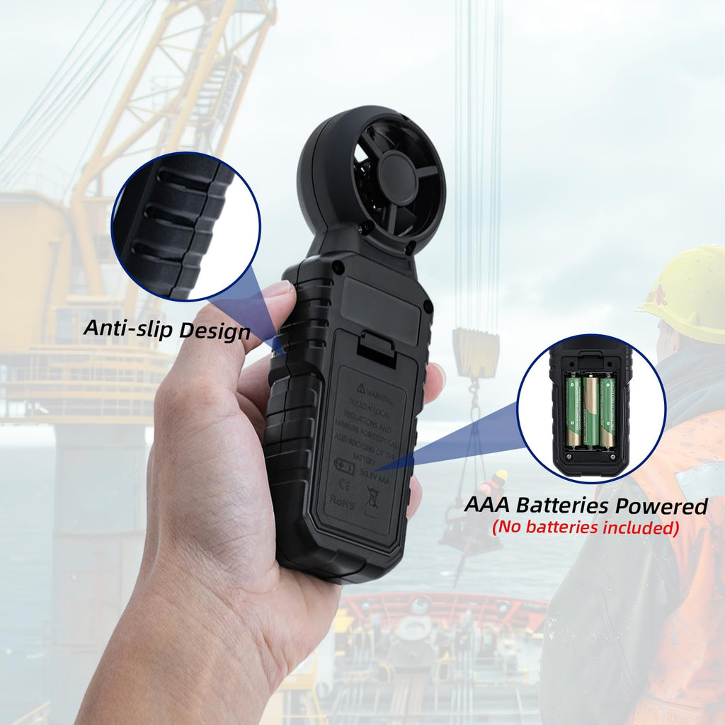 Mcbazel Anemometer, LCD Display, High Accuracy, °C and °F Display, Easy Operation, MAX/MIN/AVG Function, Anemometer Measures 1-12, Japanese Instruction Manual Included - Black