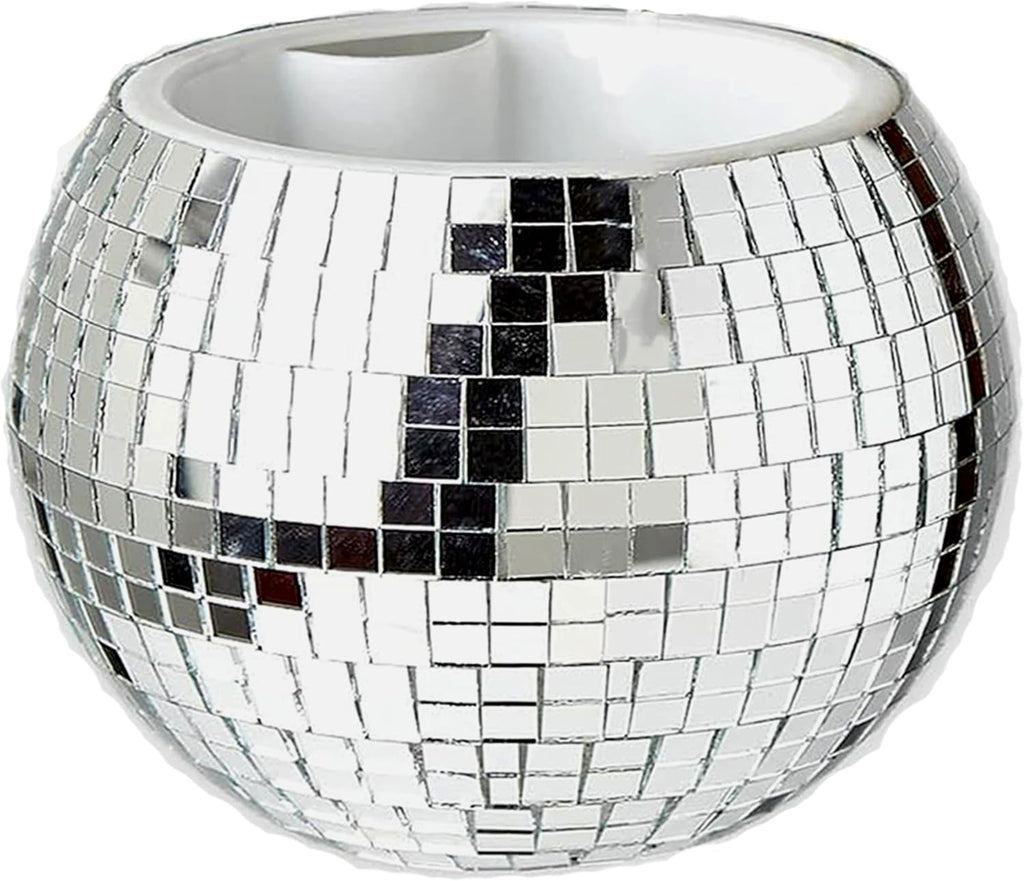 Qiumyanlod Disco Ball Planter,Disco Ball Vase,Disco Flower Pot,Plant Pots,Plant Holder,Silver Mirror Plastics Planter,Disco Decoration for Party, Office, Kitchen,5 x 5 x 4 inch