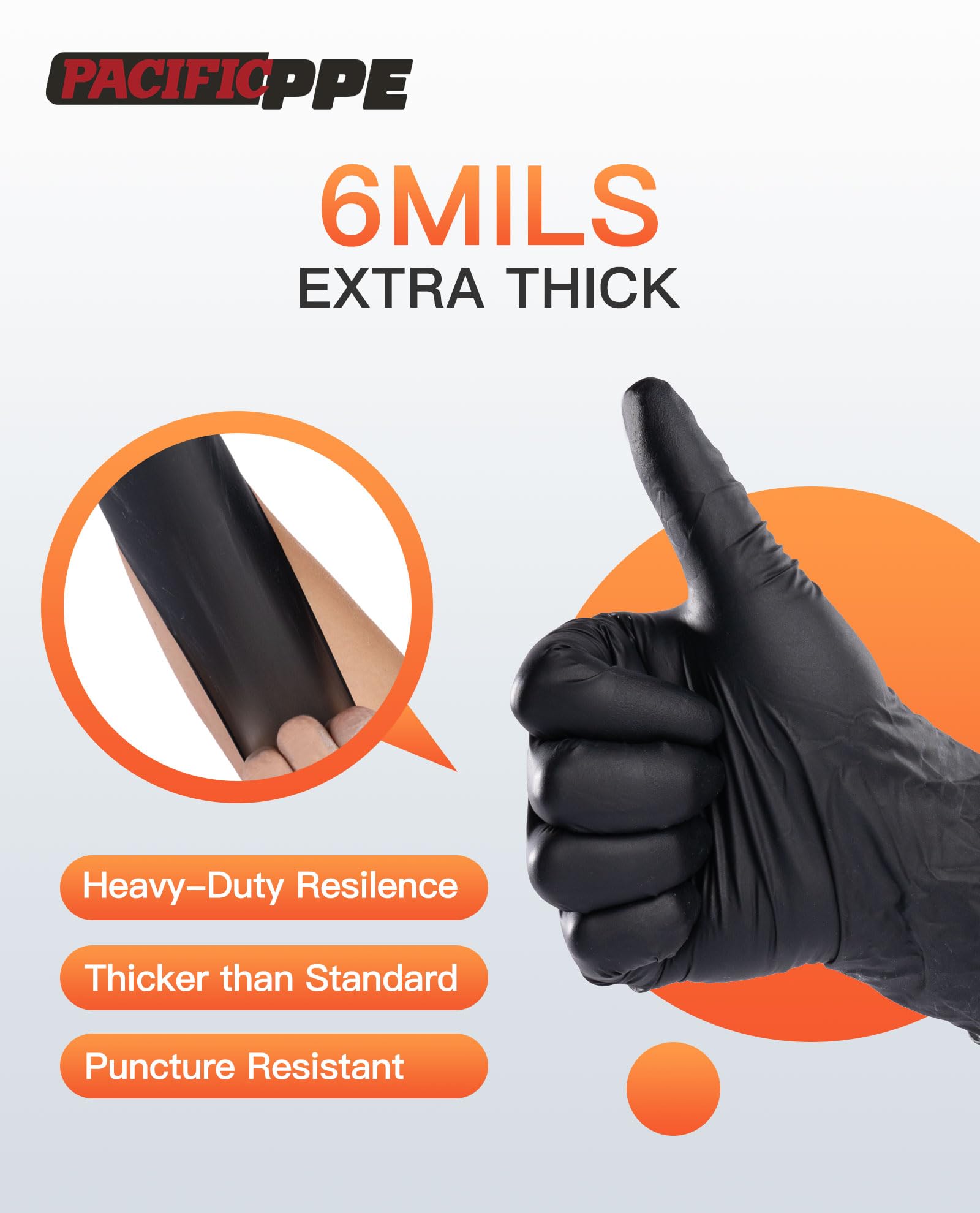 PACIFIC PPE 6-mil Black Nitrile Disposable Gloves, Food-Safe, Cooking & Cleaning, Powder-Free, Heavy-Duty, Textured Fingertips, Latex-Free, 100 Count, Medium