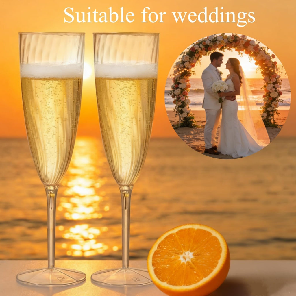 Tebery 18 Pack Clear Plastic Champagne Flute, 6 Oz Shatterproof Wine Toasting Glasses, BPA-Free Ribbed Champagne Tasting Flutes for Party Wedding Cocktails Mimosas Daily Life