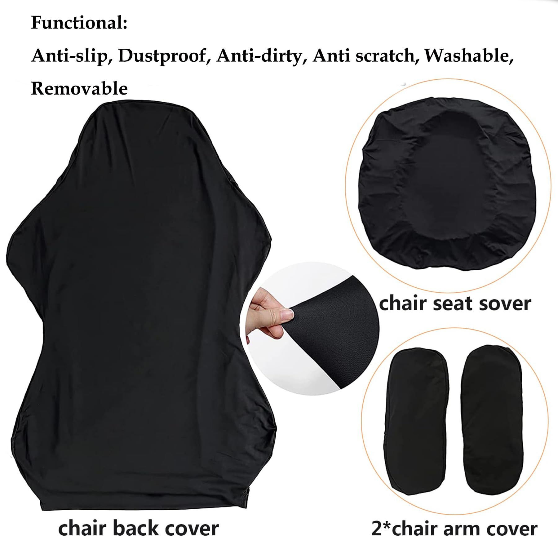 Gaming Chair Covers, Leather Computer Reclining Racing Ruffled Gamer Chair Protector, Stretchable Washable Stylish Slipcovers for Leather Computer Gamer Chair Protector (Black)