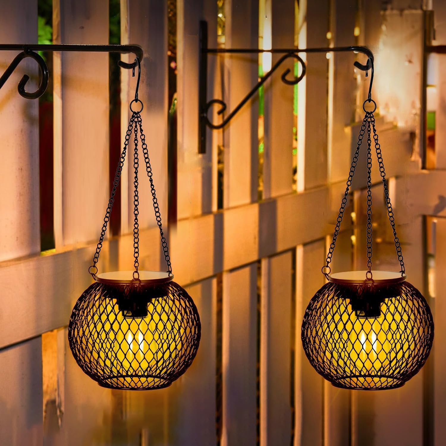SyouHome Solar Lanterns Outdoor, 2 Pack Brighter Metal Solar Hanging Lanterns, IP65 Waterproof Solar Lights Outdoor, Gardening Gifts & Decor for Garden Yard Patio Pathway