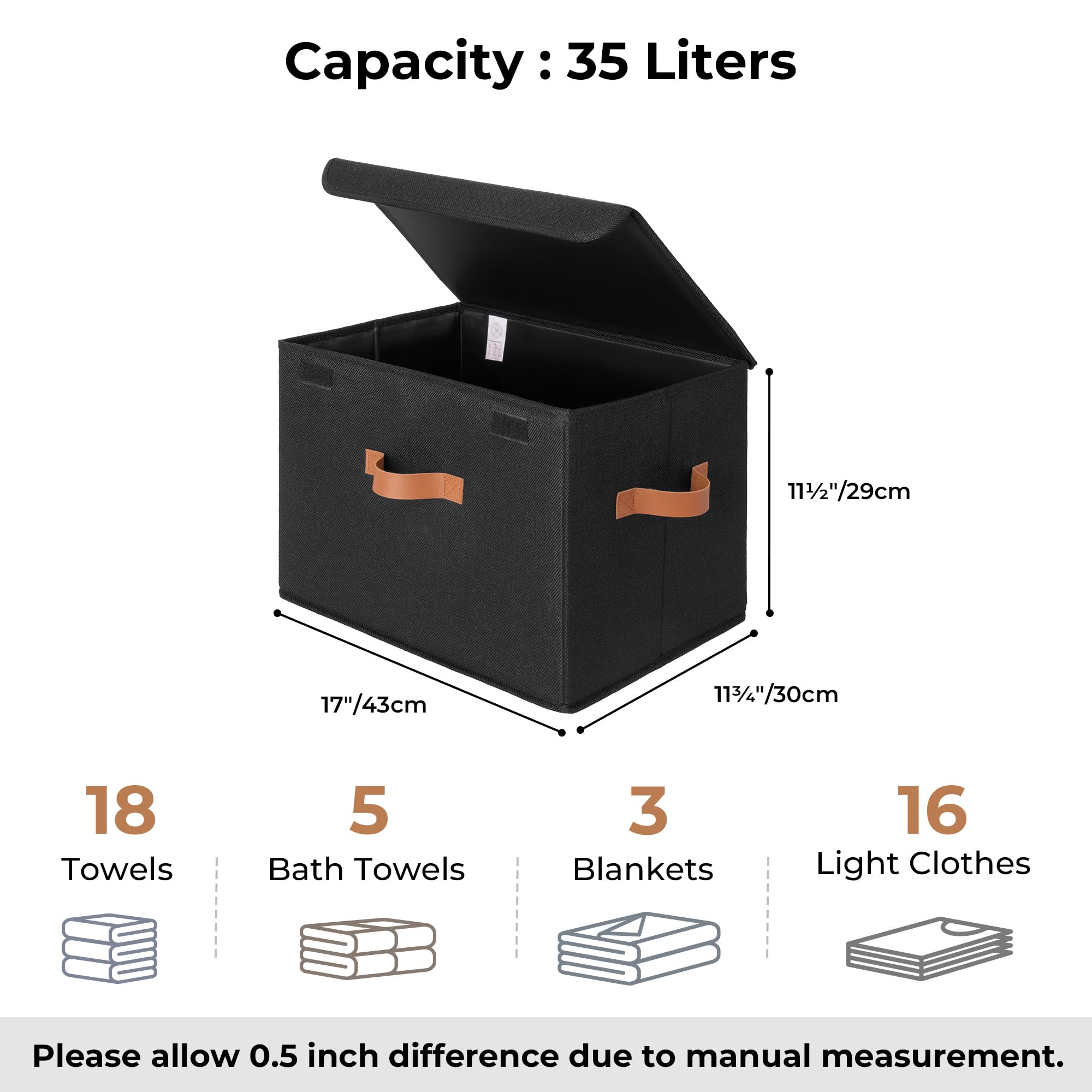 GRANNY SAYS Large Storage Bins with Lids, Pack of 2 Black Storage Boxes, Wardrobe Storage Bins, Closet Organizers and Storage for Seasonal Clothes, Storage Basket with Lid for Organizing Shelves