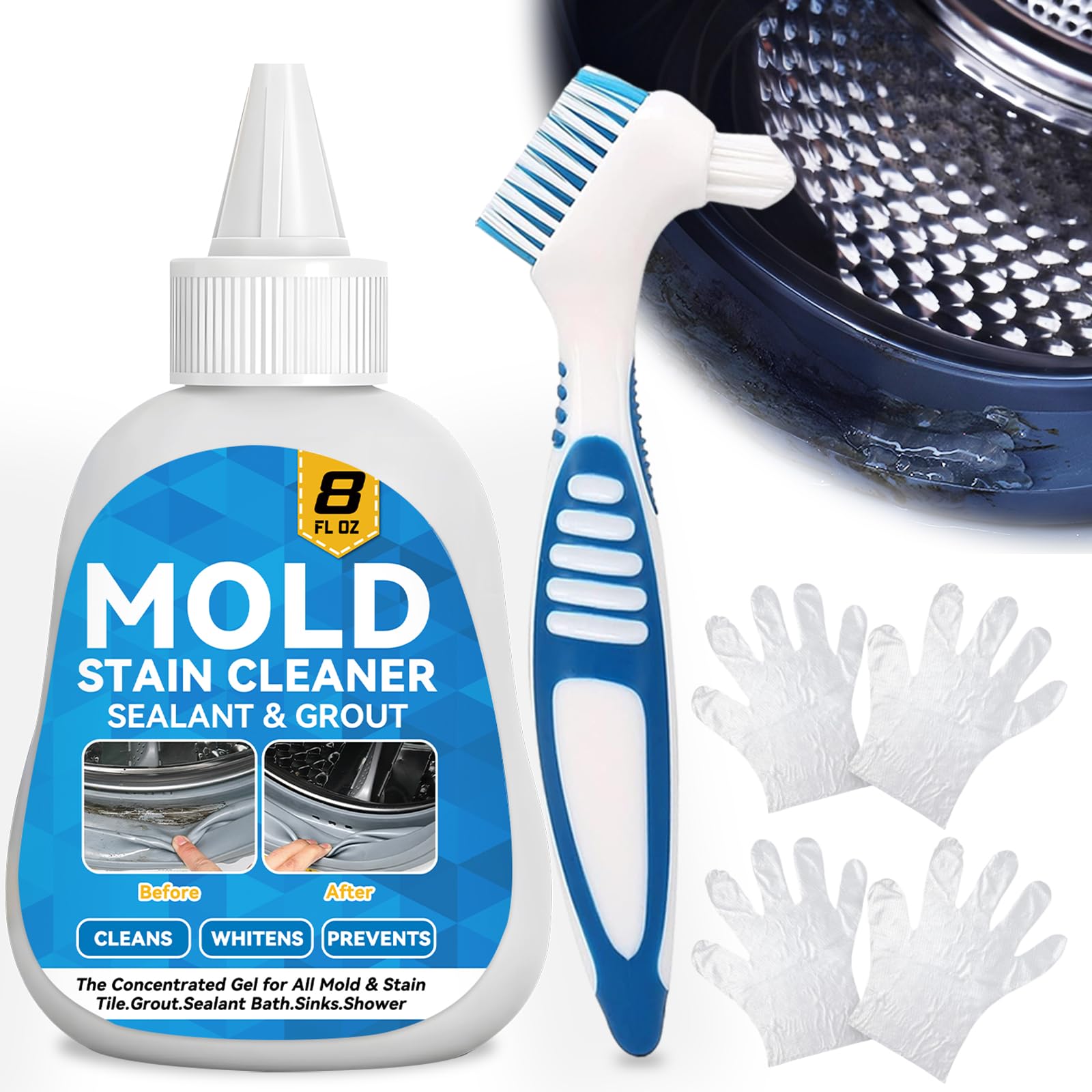 HouseMold Stain Remover Gel, Washing Machine Cleaner with Brush, Stain Remover for Washing Machine, Refrigerator, Shower (220.01 g)