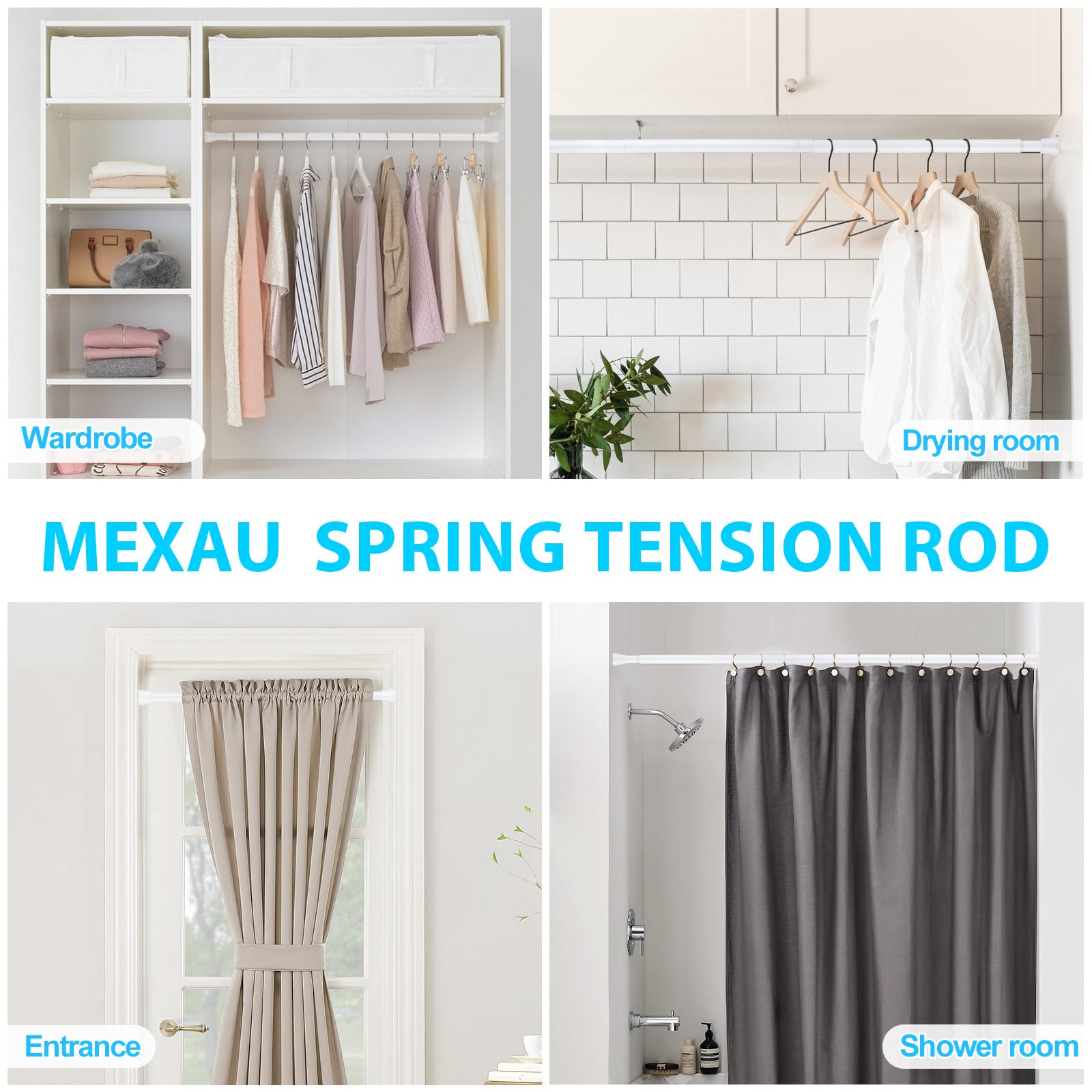 White Tension Curtain Rod for Windows 28 to 48 inch, Adjustable Expandable Pressure Spring Curtain Rod No Drilling, 7/8" Curtain Rod for Bedroom Doorway Closet Door