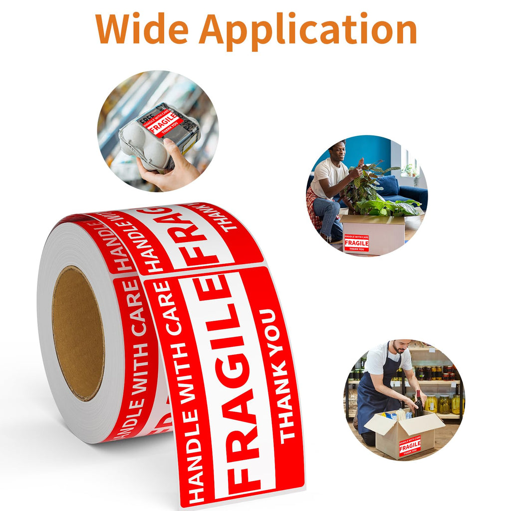 2 Rolls 3" x 5" Handle with Care Fragile Stickers for Shipping and Moving, 500 Labels per Roll, Permanent Adhesive Warning Stickers Fragile Labels
