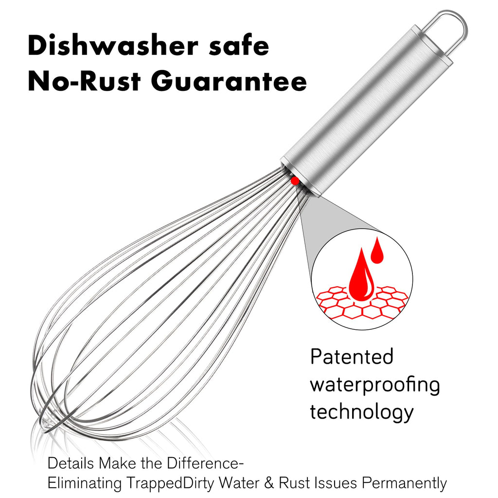 OYV 304 Stainless Steel Whisk Set, Dishwasher Safe Rustproof Metal Whisk, Professional Balloon Wire Whisks for Kitchen Cooking, Perfect for Blending, Whisking, Baking, Beating, 3 Packs (8" 10" 12")