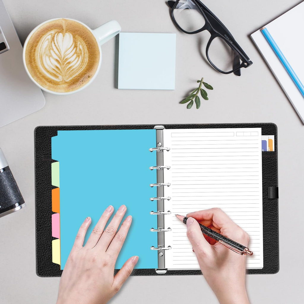 7-Hole Lined Paper Refills for Mini Binder - 100 Sheets/200 Pages 7 Ring Loose Leaf Lined Paper with 5 Colorful Tab Dividers, 5.8" x 8.5"