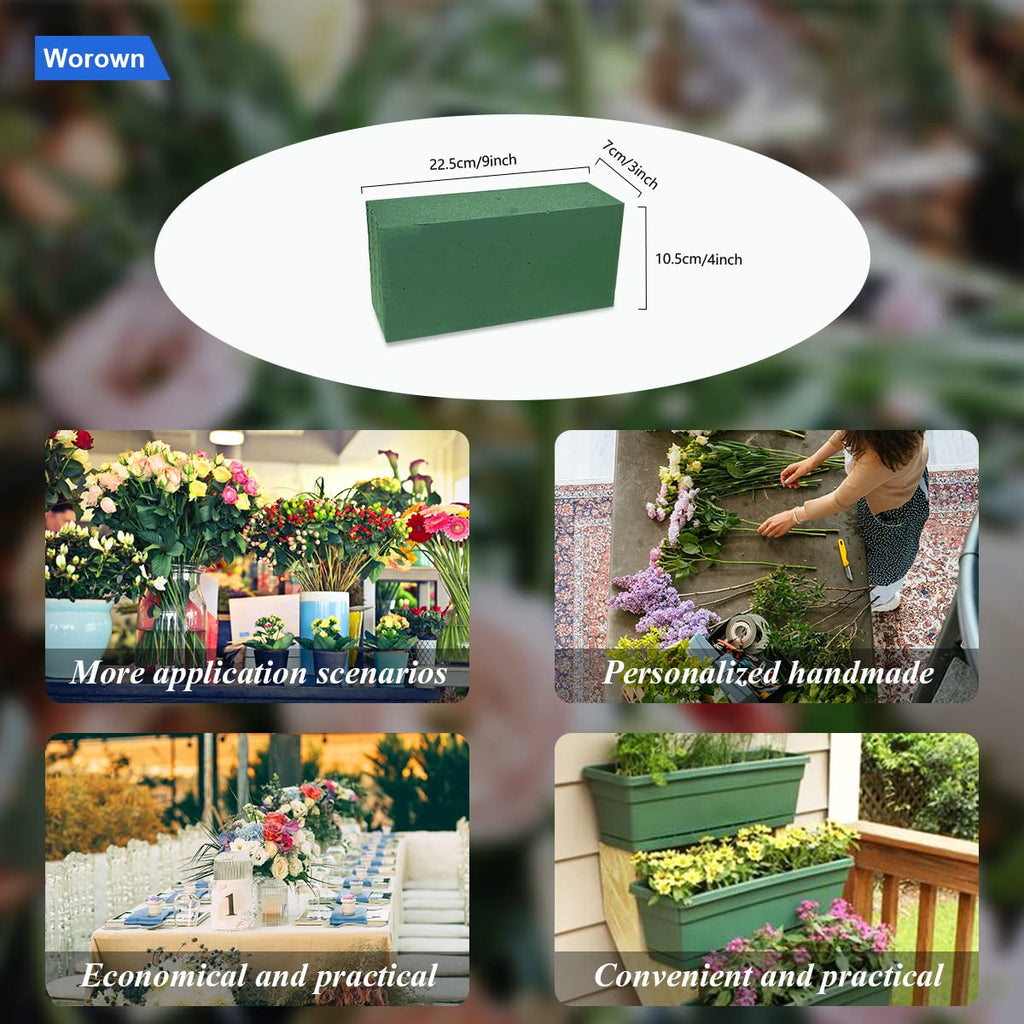 Worown 6 Pack Floral Foam Blocks, Green Foam for Flower Arrangements, Flower Foam Blocks for Wedding, Showroom and Garden Decorations (9 x 4 x 3 Inch)