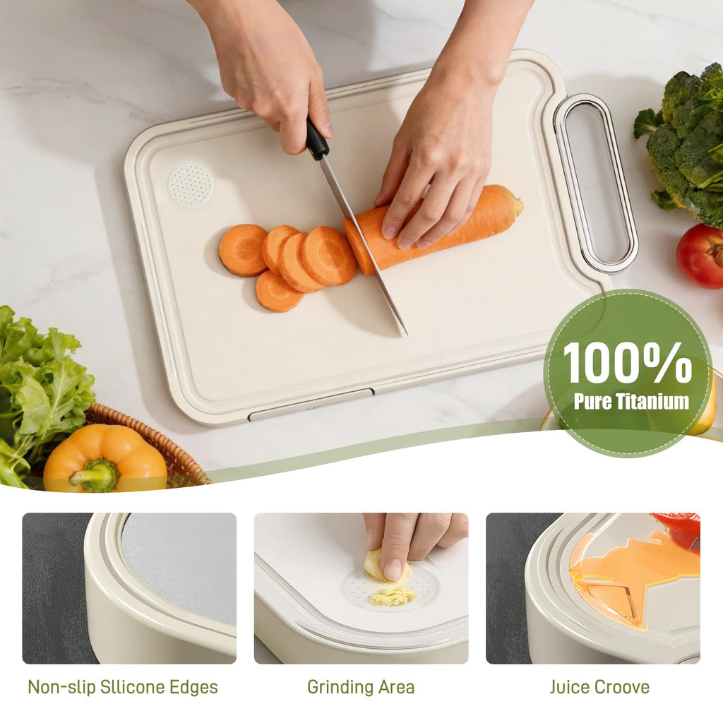 Titanium Cutting Board for Kitchen Double Sided Chopping Board, 100% Pure Titanium & Wheat Straw PP Food Grade Metal Cutting Board, Stain-Resistant Durable Easy to Clean (Large)