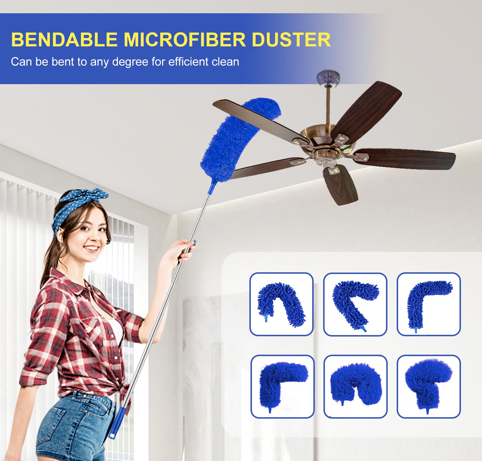 Dusters for Cleaning, Newliton Duster with Extension Pole Microfiber Ceiling Fan Cobweb Duster, Long Duster for High Ceilings Wall Refrigerator Appliance Baseboard Home Furniture Blinds